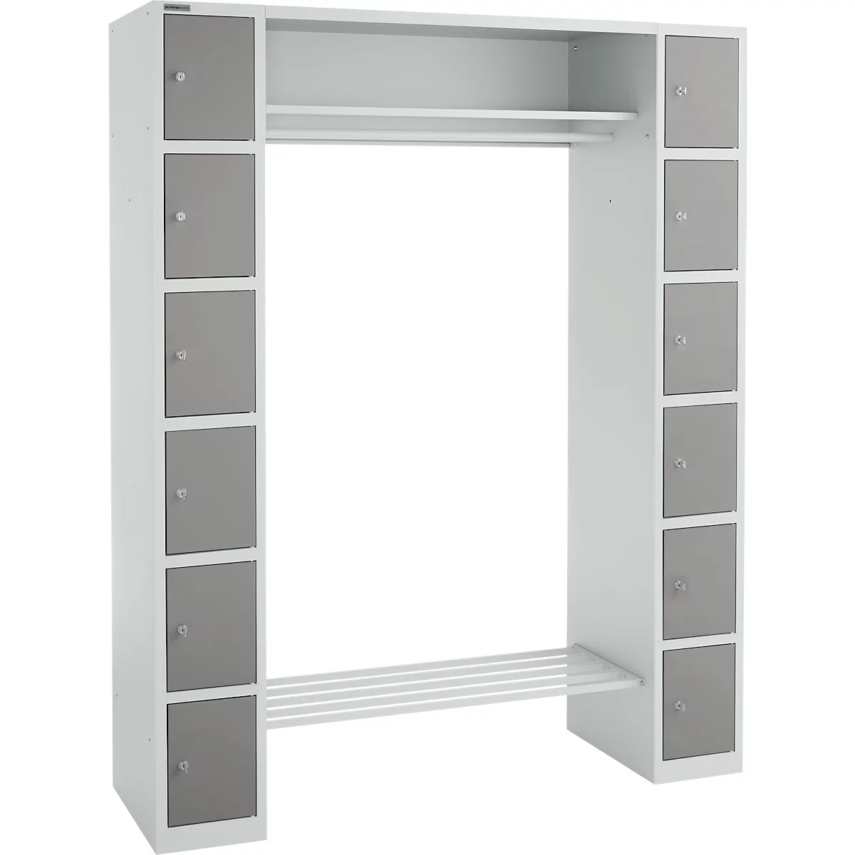 Schäfer Shop Select Schließfachgarderobe, mit Hutablage & Kleiderstange, 2 x 6 Fächer, B 1735 x T 500 x H 1950 mm, lichtgrau/platingrau