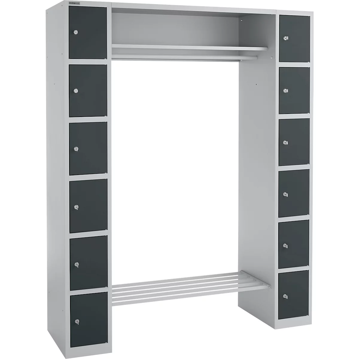 Schäfer Shop Select Schließfachgarderobe, mit Hutablage & Kleiderstange, 2 x 6 Fächer, B 1735 x T 500 x H 1950 mm, weißalu/anthrazitgrau