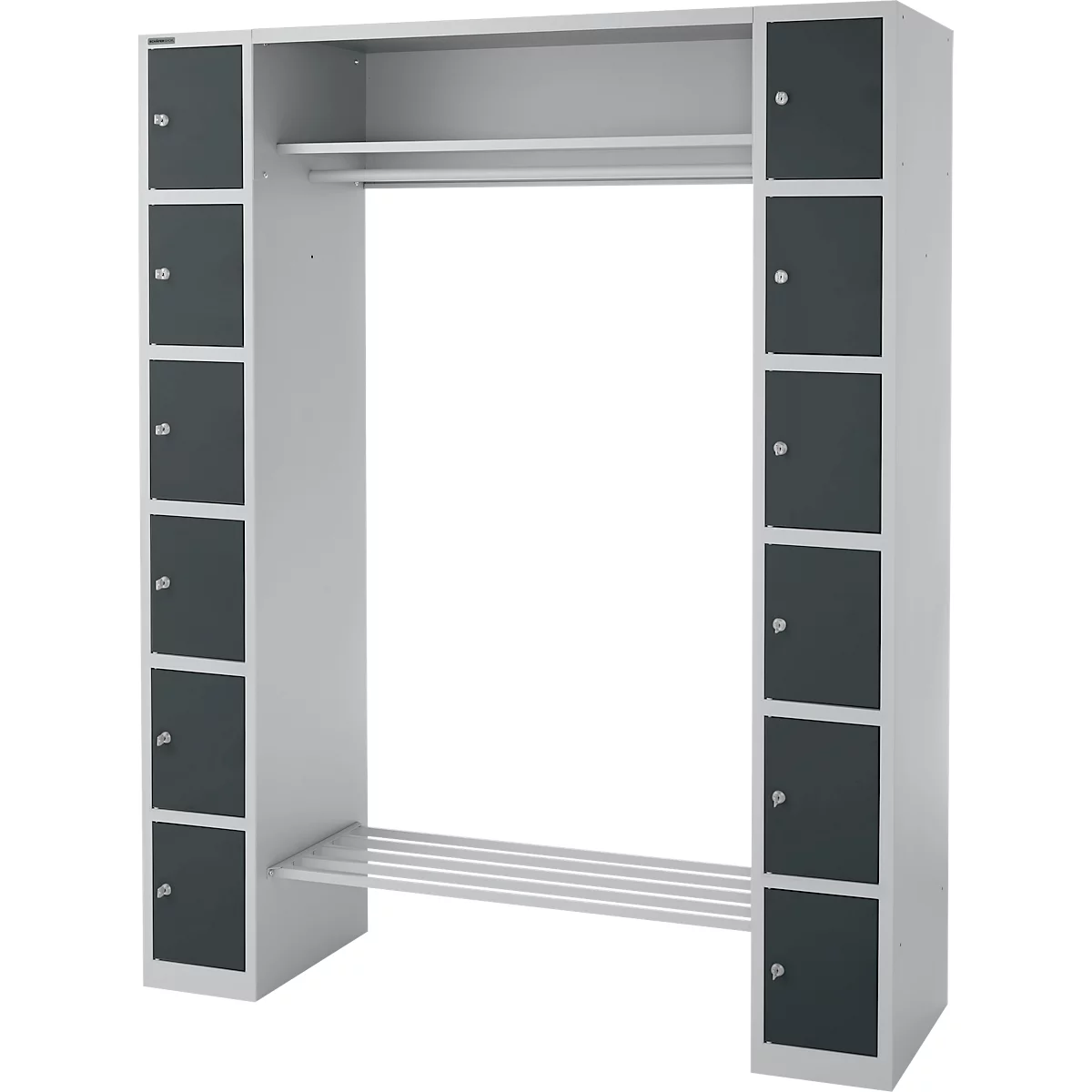 Schäfer Shop Select Schließfachgarderobe, mit Hutablage & Kleiderstange, 2 x 6 Fächer, B 1735 x T 500 x H 1950 mm, weißalu/anthrazitgrau