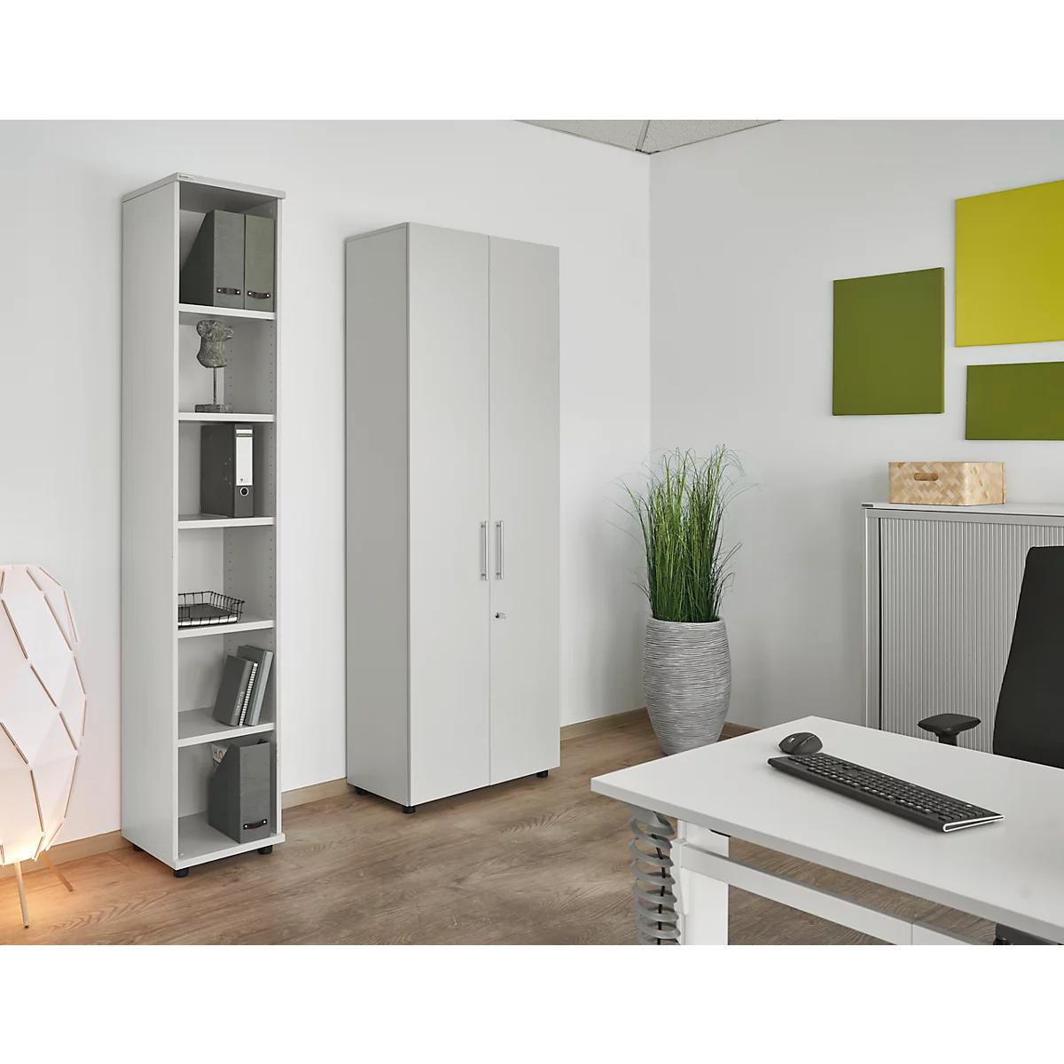 Schäfer Shop Select Schrank Start Off, 6 OH, abschließbar, B 800 x T 420 x H 2240 mm, Holz, lichtgrau/lichtgrau
