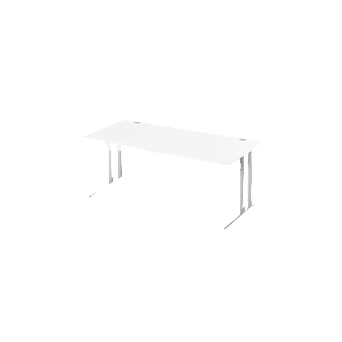 Schäfer Shop Select Schreibtisch COMBITEC, Freiform, Ansatz links, C-Fuß, B 1800 x T 1000/800 x H 677-817 mm, weiß/weißaluminium