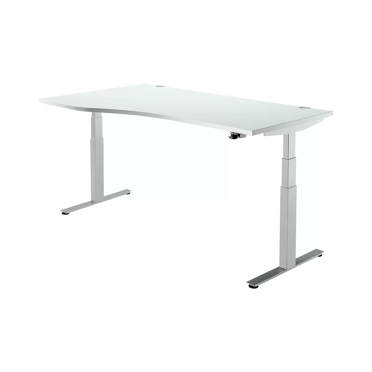 Schäfer Shop Select Schreibtisch DRIVE UP 2, elektrisch höhenverstellbar, Freiform, Ansatz links, T-Fuß, B 1800 mm, lichtgrau/weißalu