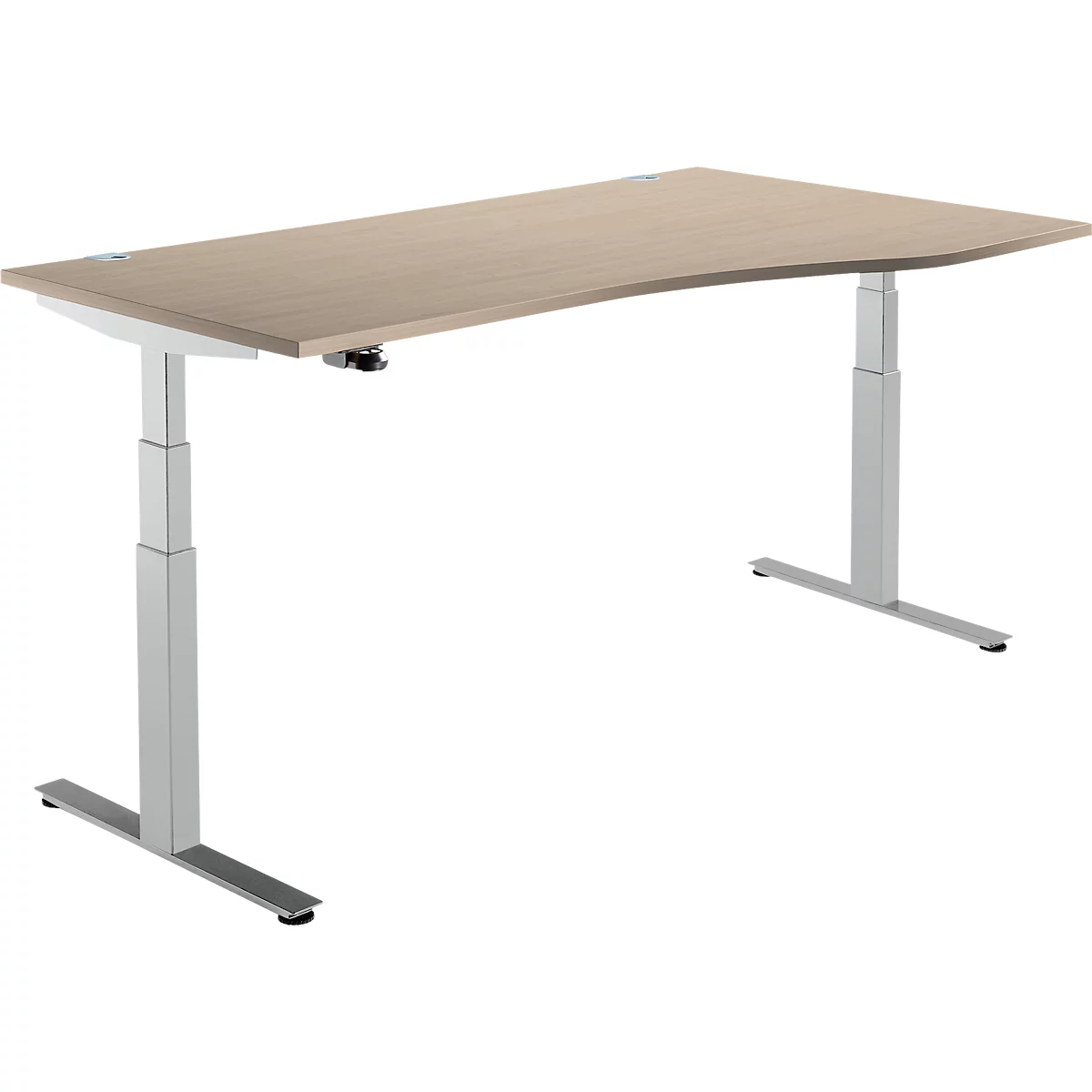 Schäfer Shop Select Schreibtisch DRIVE UP 2, elektrisch höhenverstellbar, Freiform, Ansatz rechts, T-Fuß, B 1800 mm, Eiche/weißalu