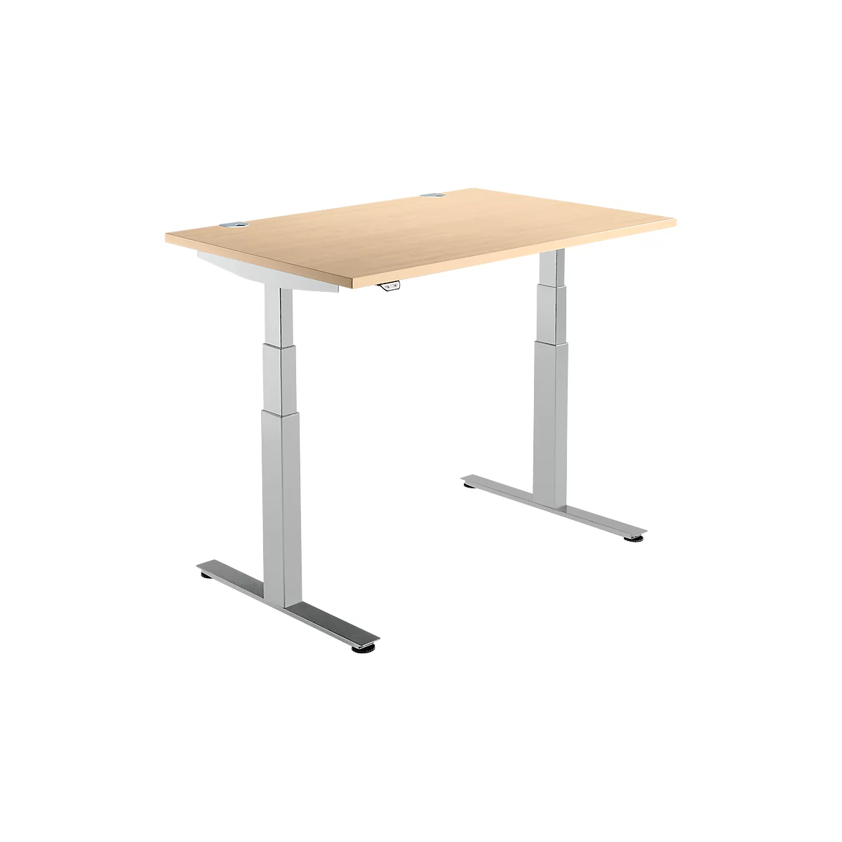 Schäfer Shop Select Schreibtisch DRIVE UP 2, elektrisch höhenverstellbar, Rechteck, T-Fuß, B 1200 x T 800 x H 630-1290 mm, Ahorn/weißaluminium
