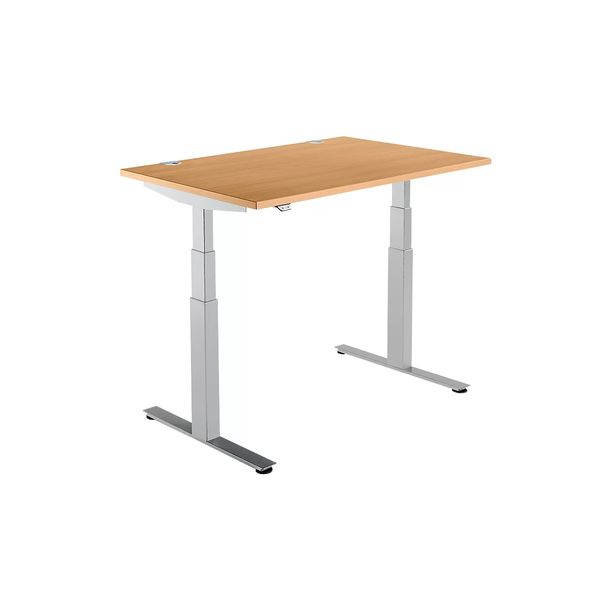 Schäfer Shop Select Schreibtisch DRIVE UP 2, elektrisch höhenverstellbar, Rechteck, T-Fuß, B 1200 x T 800 x H 630-1290 mm, Buche/weißaluminium