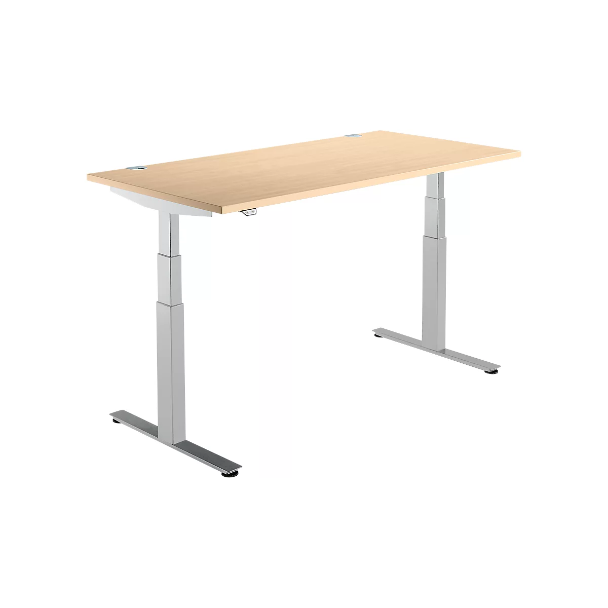 Schäfer Shop Select Schreibtisch DRIVE UP 2, elektrisch höhenverstellbar, Rechteck, T-Fuß, B 1600 x T 800 x H 630-1290 mm, Ahorn/weißaluminium