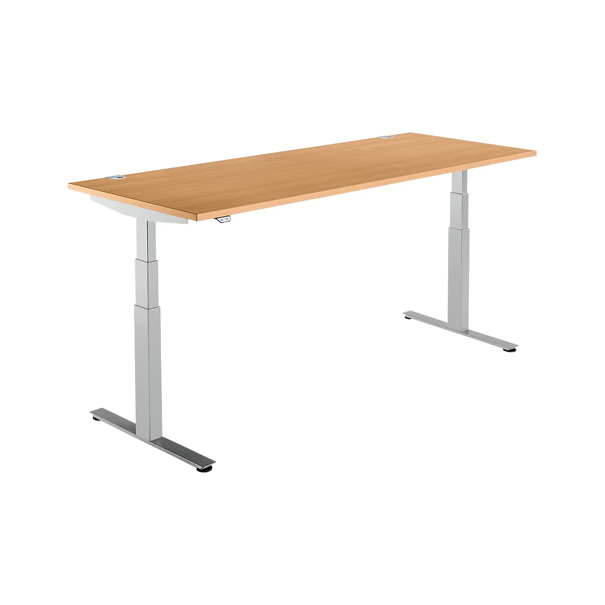 Schäfer Shop Select Schreibtisch DRIVE UP 2, elektrisch höhenverstellbar, Rechteck, T-Fuß, B 1800 x T 800 x H 630-1290 mm, Buche/weißaluminium