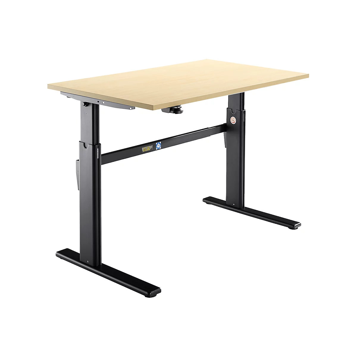 Schäfer Shop Select Schreibtisch, elektrisch höhenverstellbar, Rechteck, C-Fuß, B 1200 x T 800 x H 725-1185 mm, Ahorn/schwarz