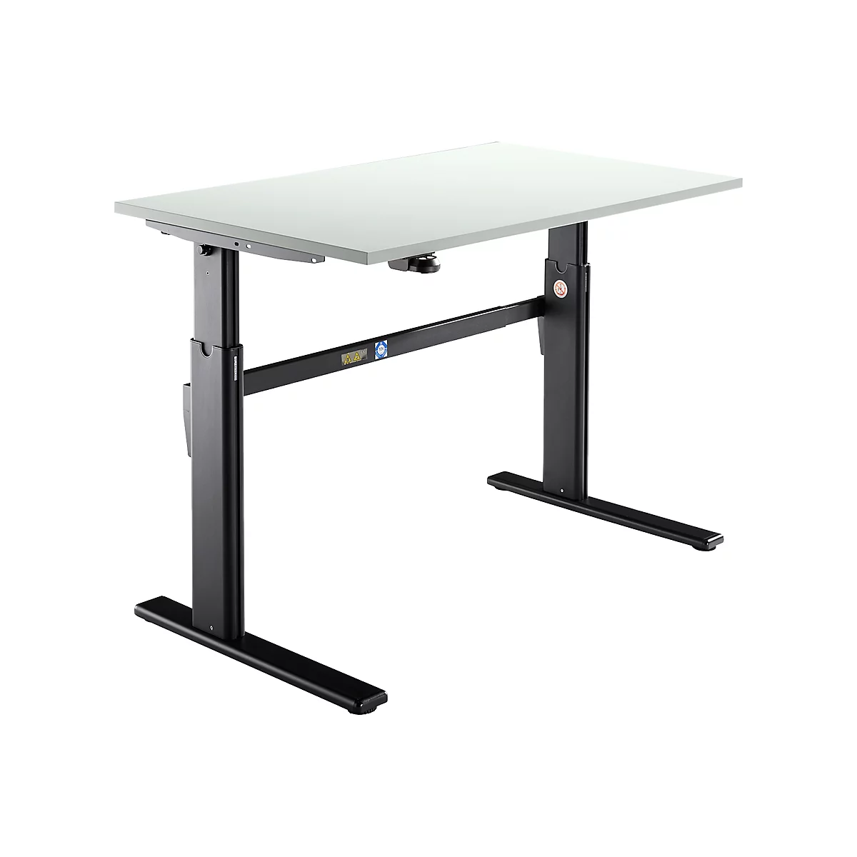 Schäfer Shop Select Schreibtisch, elektrisch höhenverstellbar, Rechteck, C-Fuß, B 1200 x T 800 x H 725-1185 mm, lichtgrau/schwarz