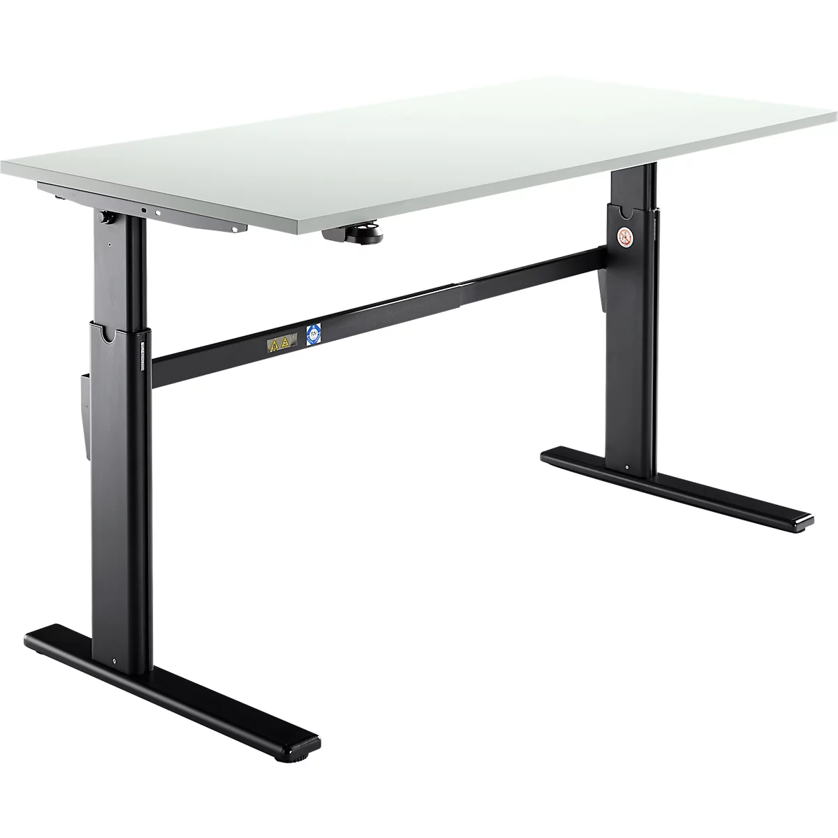 Schäfer Shop Select Schreibtisch, elektrisch höhenverstellbar, Rechteck, C-Fuß, B 1600 x T 800 x H 725-1185 mm, lichtgrau/schwarz