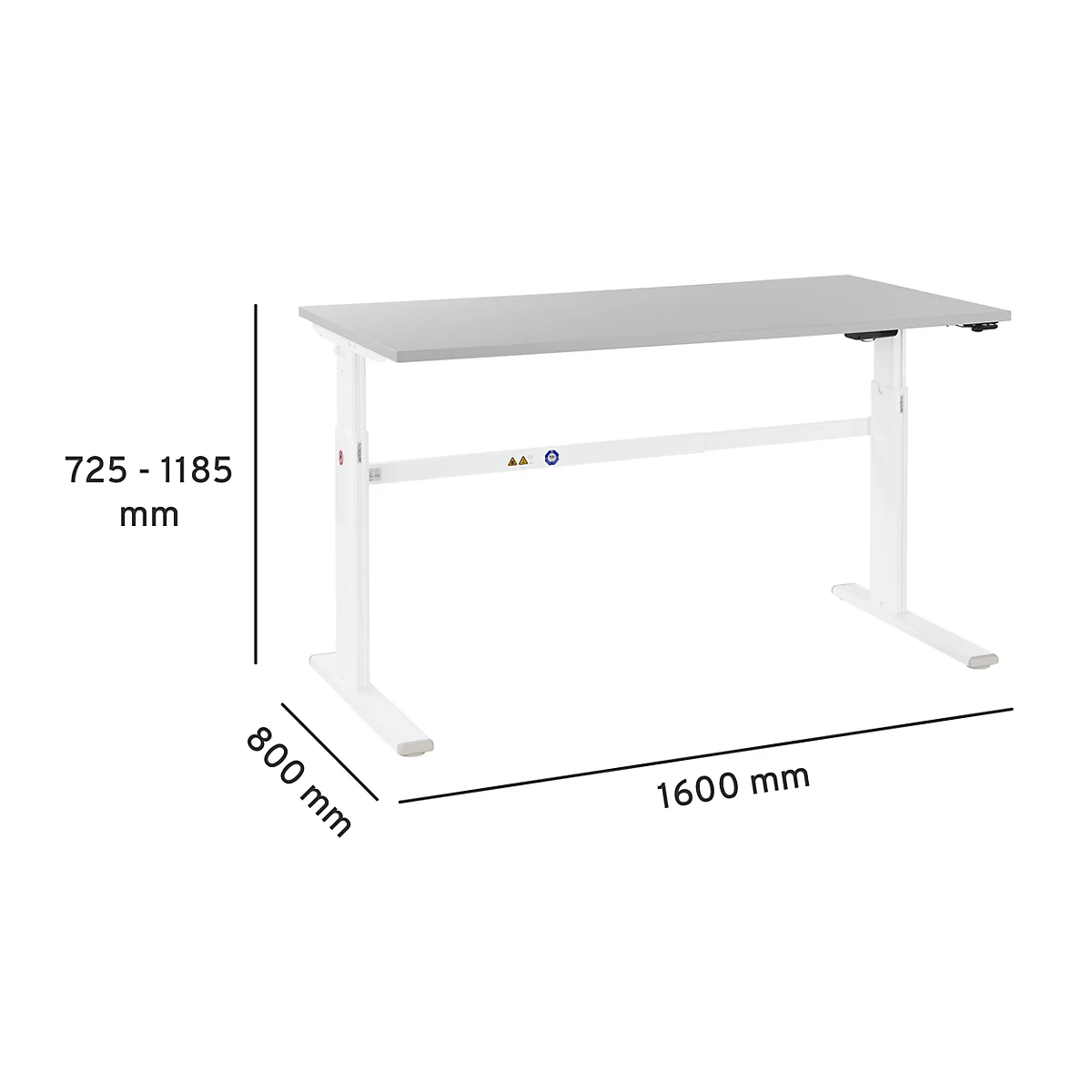 Schäfer Shop Select Schreibtisch, elektrisch höhenverstellbar, Rechteck, C-Fuß, B 1600 x T 800 x H 725-1185 mm, lichtgrau/weiß