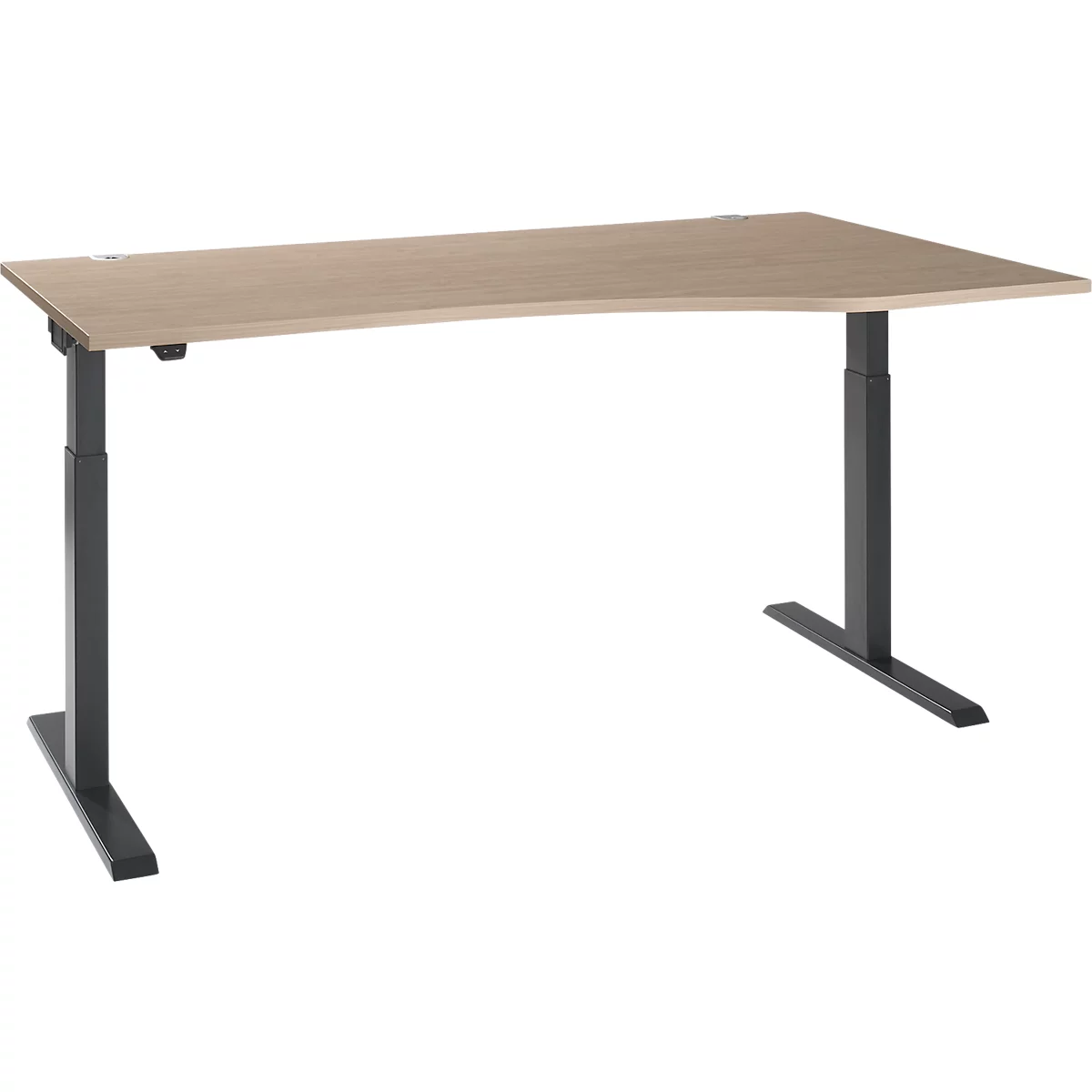 Schäfer Shop Select Schreibtisch ERGO-T 2.0, elektr. höhenverstellbar, Freiform Ansatz rechts, T-Fuß, B 1800 x H 715-1205 mm, Eiche-Dekor/anthrazit