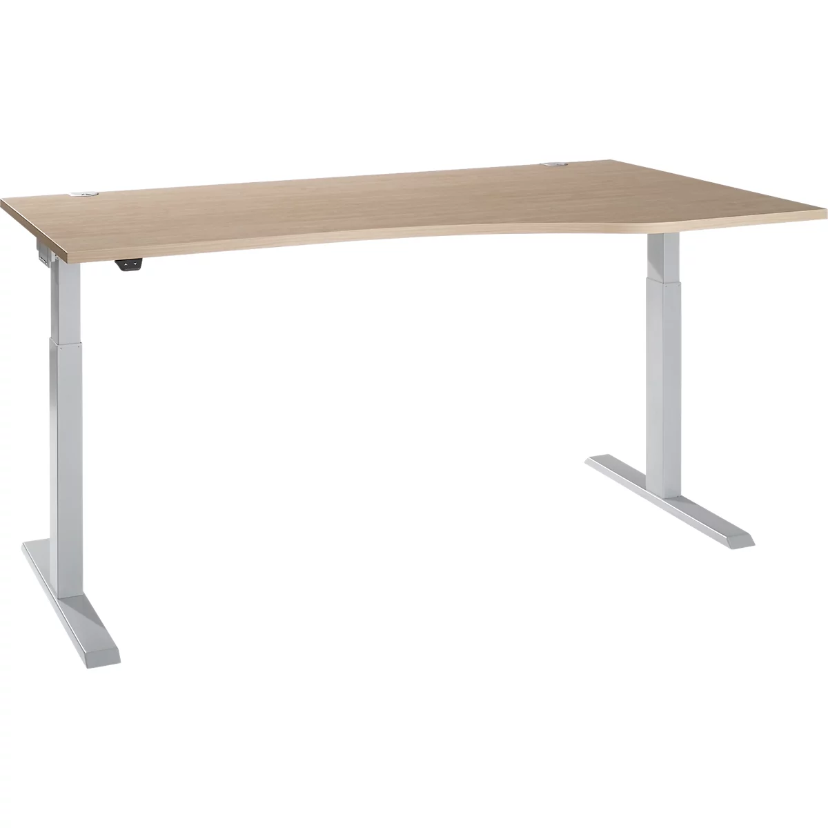 Schäfer Shop Select Schreibtisch ERGO-T 2.0, elektr. höhenverstellbar, Freiform Ansatz rechts, T-Fuß, B 1800 x H 715-1205 mm, Eiche-Dekor/weißalu
