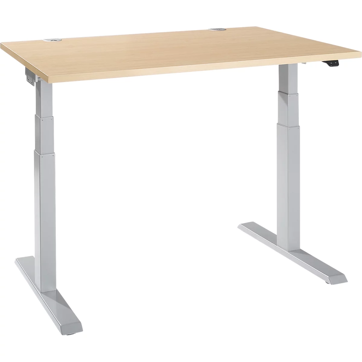 Schäfer Shop Select Schreibtisch ERGO-T 2.0, elektrisch höhenverstellbar, Rechteck, T-Fuß, B 1200 x T 800 x H 640-1300 mm, Ahorn/weißalu
