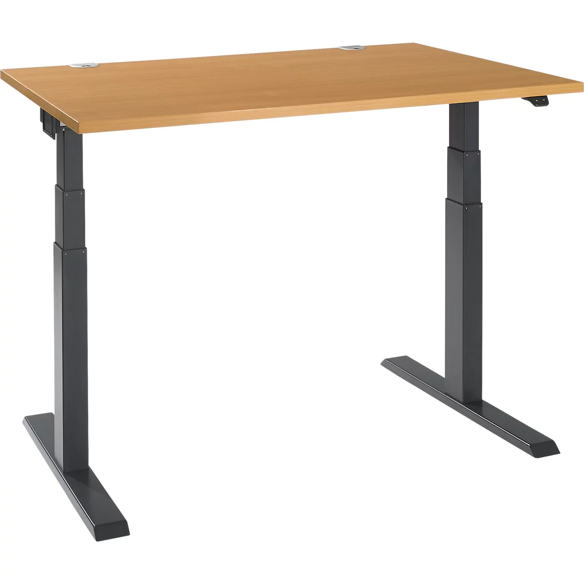 Schäfer Shop Select Schreibtisch ERGO-T 2.0, elektrisch höhenverstellbar, Rechteck, T-Fuß, B 1200 x T 800 x H 640-1300 mm, Buche/anthrazit