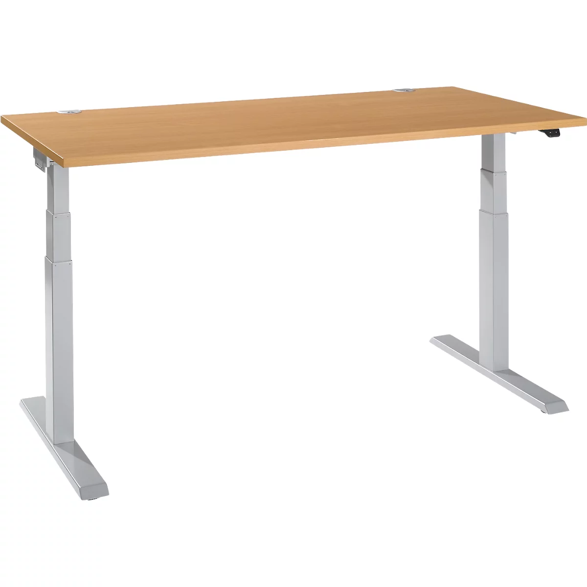 Schäfer Shop Select Schreibtisch ERGO-T 2.0, elektrisch höhenverstellbar, Rechteck, T-Fuß, B 1600 x T 800 x H 640-1300 mm, Buche/weißalu