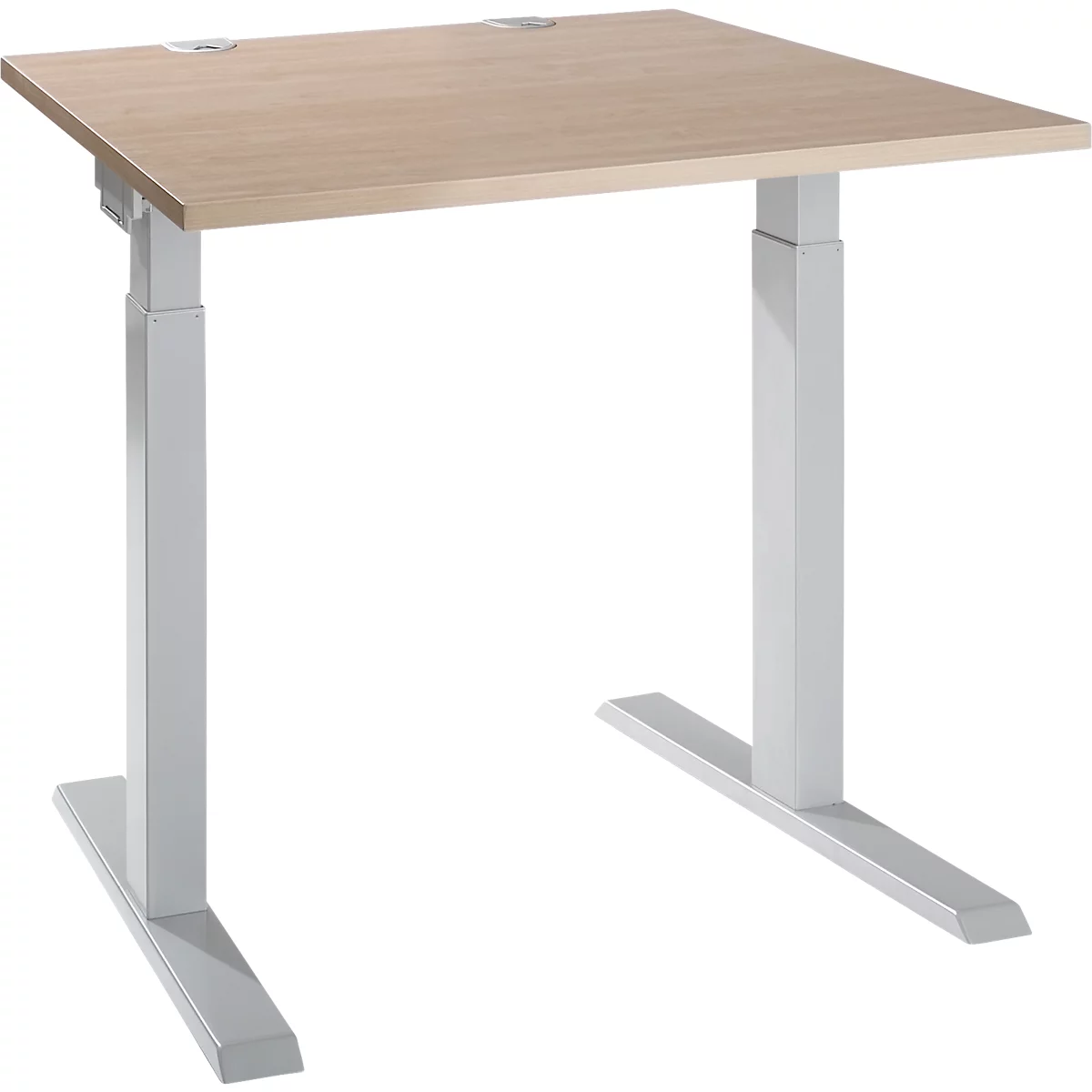 Schäfer Shop Select Schreibtisch ERGO-T 2.0, Quadrat, T-Fuß, B 800 x T 800 x H 675-895 mm, Eiche/weißalu