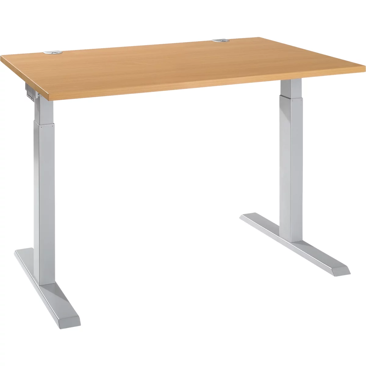 Schäfer Shop Select Schreibtisch ERGO-T 2.0, Rechteck, T-Fuß, B 1200 x T 800 x H 675-895 mm, Buche/weißalu