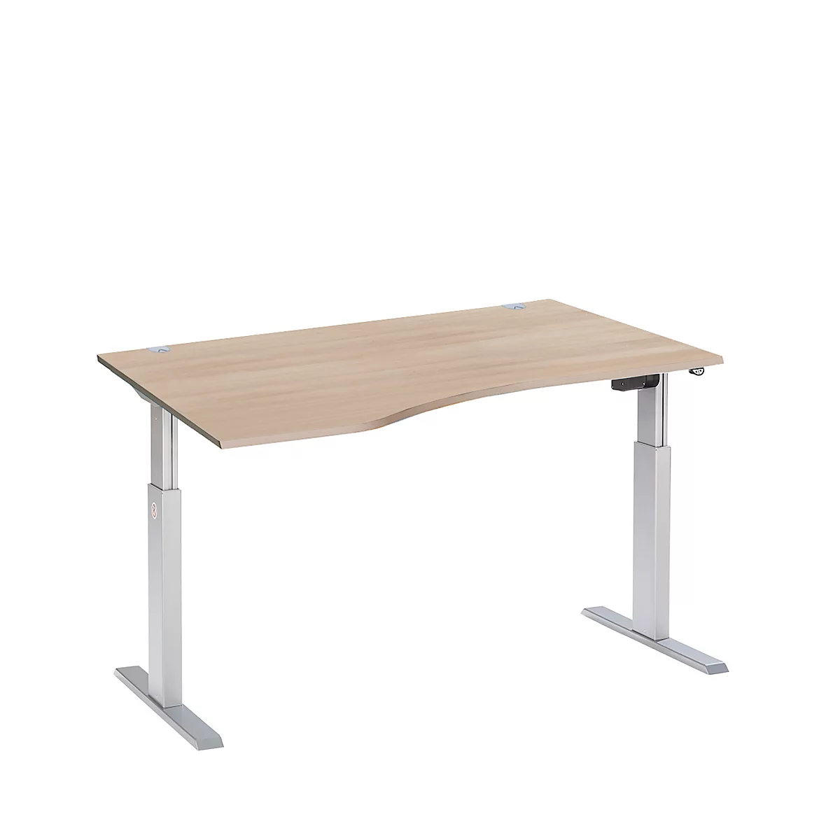 Schäfer Shop Select Schreibtisch ERGO-T, elektrisch höhenverstellbar, Freiform, Ansatz links, T-Fuß, B 1800 x H 725-1185 mm, Eiche/weißalu