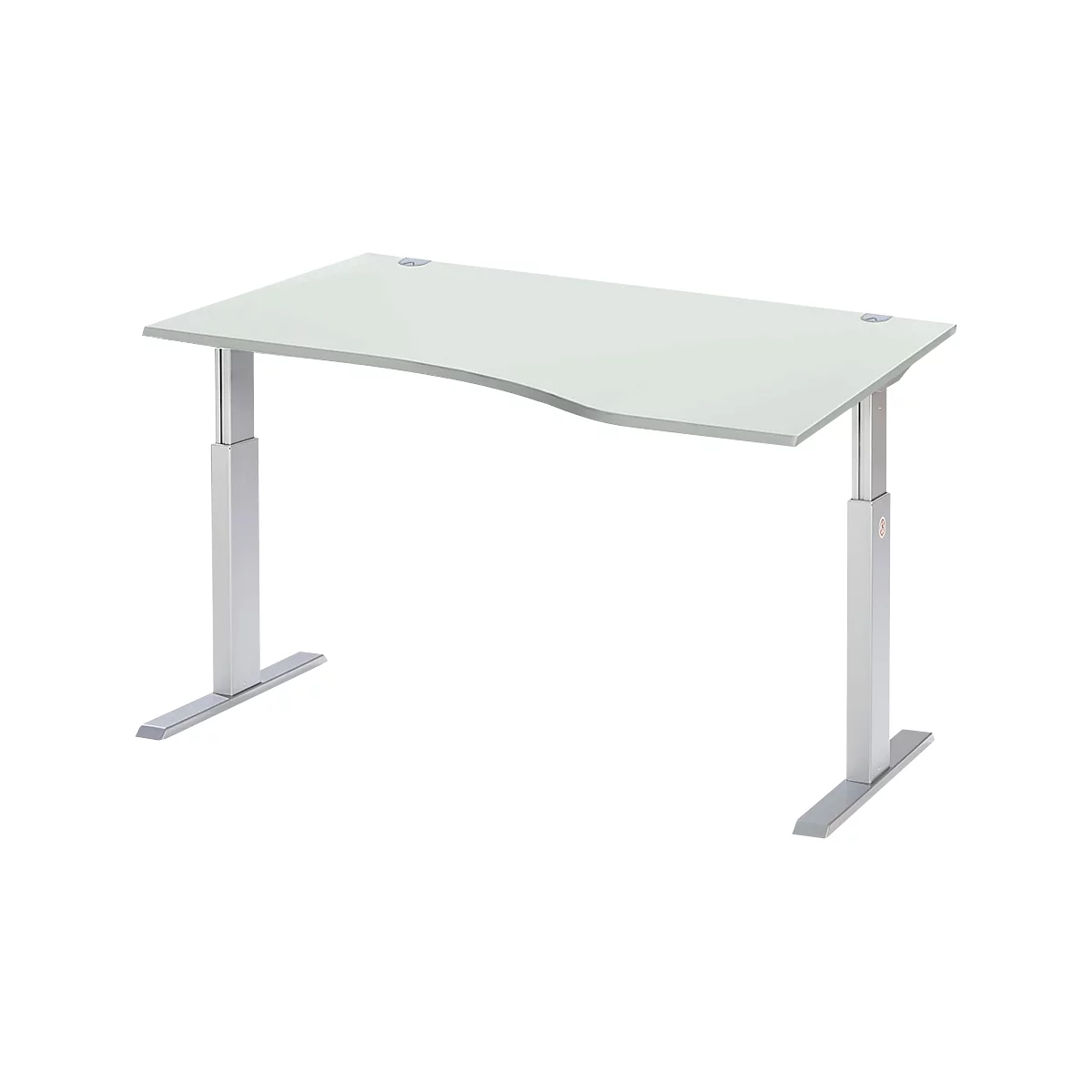 Schäfer Shop Select Schreibtisch ERGO-T, elektrisch höhenverstellbar, Freiform, Ansatz rechts, T-Fuß, B 1800 x H 725-1185 mm, lichtgrau/weißalu