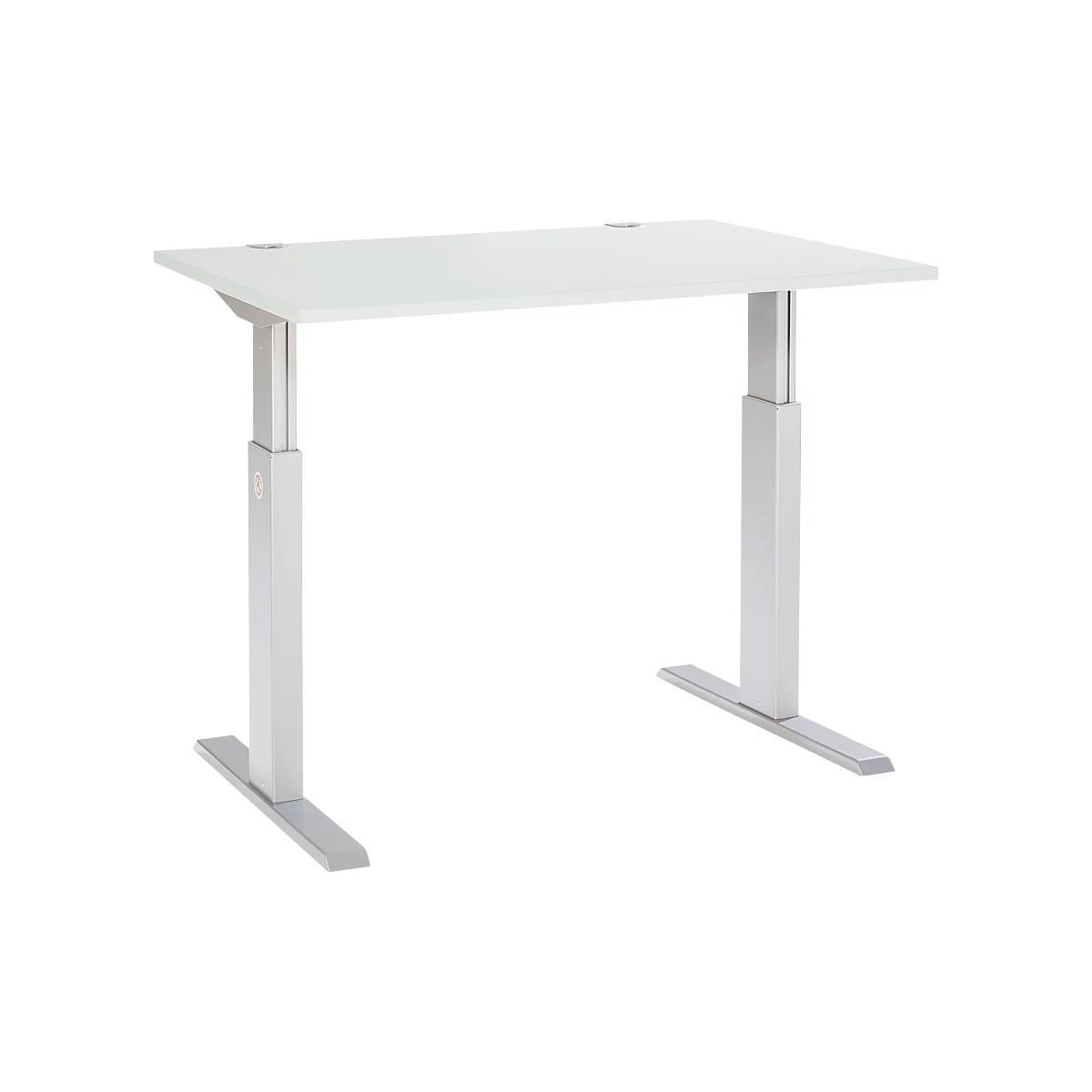 Schäfer Shop Select Schreibtisch ERGO-T, elektrisch höhenverstellbar, Rechteck, T-Fuß, B 1200 x T 800 x H 725-1185 mm, lichtgrau/weißaluminium