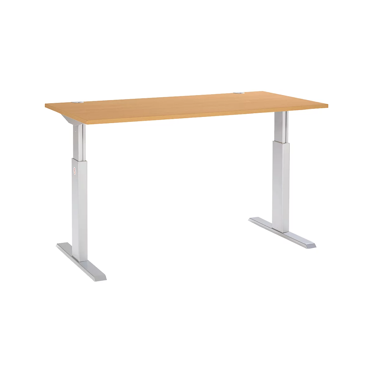 Schäfer Shop Select Schreibtisch ERGO-T, elektrisch höhenverstellbar, Rechteck, T-Fuß, B 1600 x T 800 x H 725-1185 mm, Buche-Dekor/weißaluminium