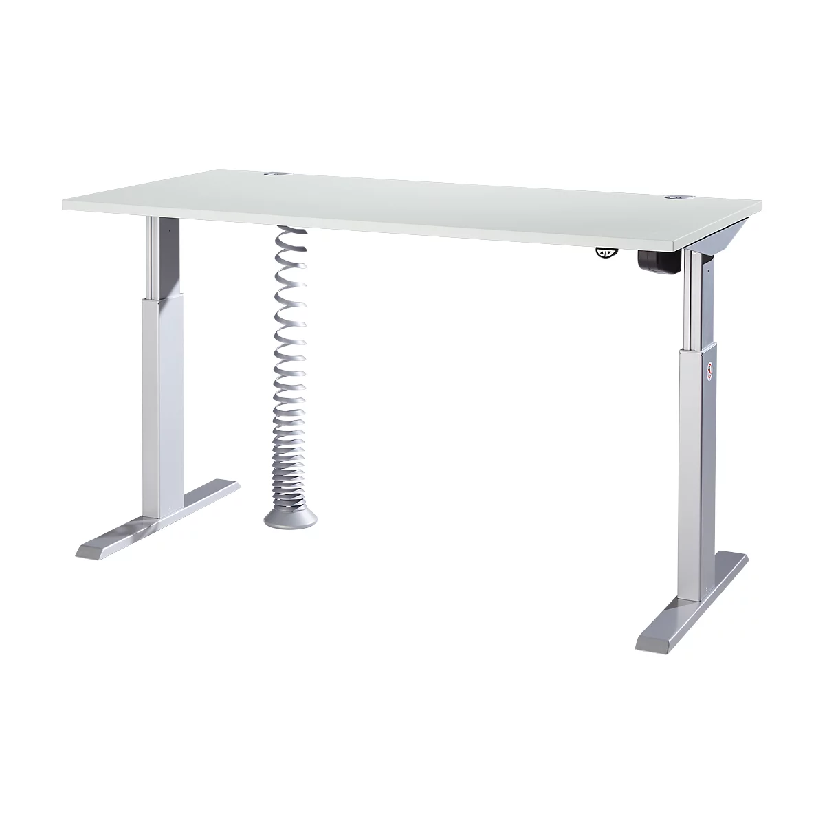 Schäfer Shop Select Schreibtisch ERGO-T, elektrisch höhenverstellbar, Rechteck, T-Fuß, B 1600 x T 800 x H 725-1185 mm, lichtgrau/weißaluminium