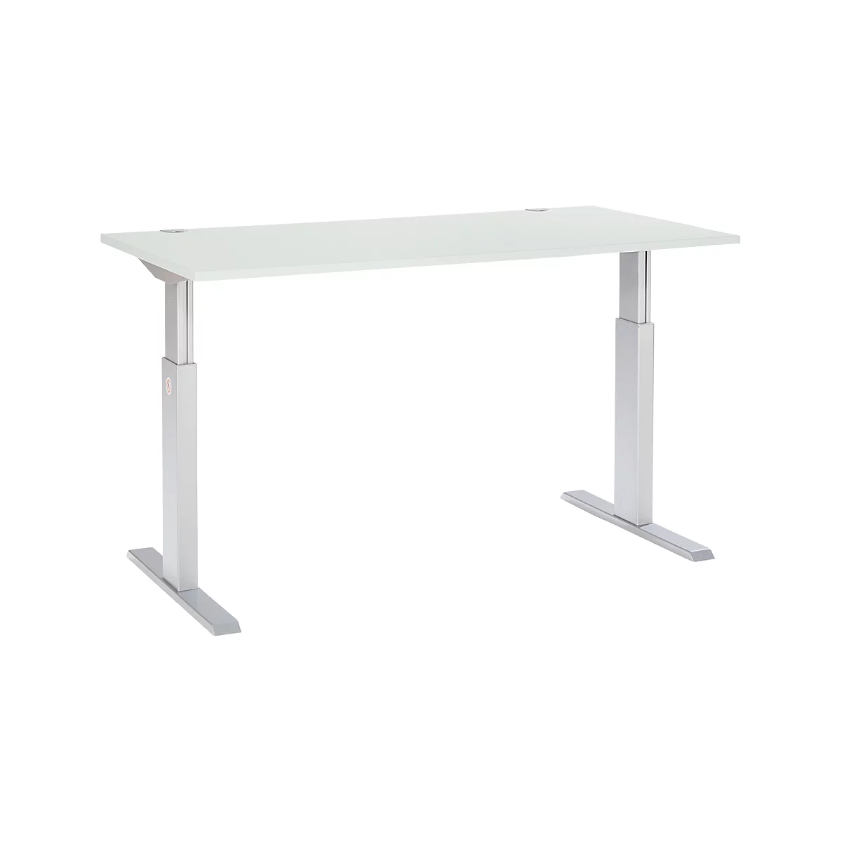 Schäfer Shop Select Schreibtisch ERGO-T, elektrisch höhenverstellbar, Rechteck, T-Fuß, B 1600 x T 800 x H 725-1185 mm, lichtgrau/weißaluminium