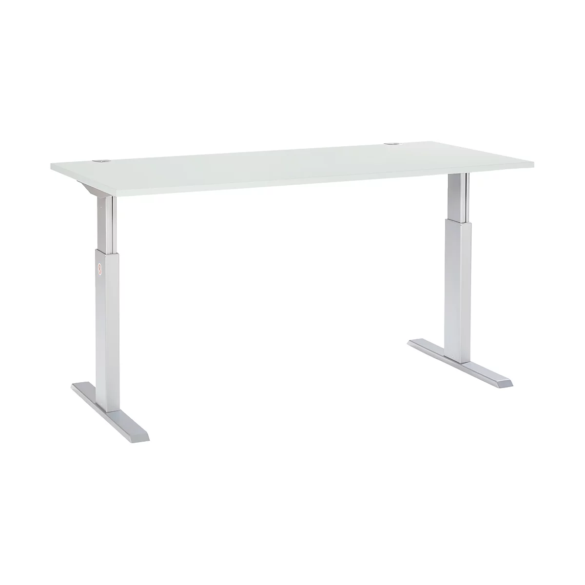 Schäfer Shop Select Schreibtisch ERGO-T, elektrisch höhenverstellbar, Rechteck, T-Fuß, B 1800 x T 800 x H 725-1185 mm, lichtgrau/weißaluminium