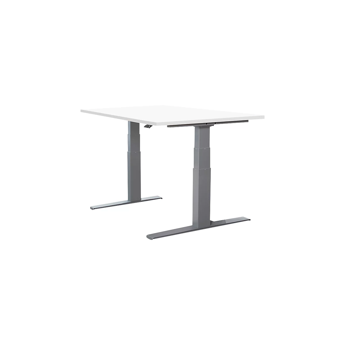 Schäfer Shop Select Schreibtisch LOGIN, elektrisch höhenverstellbar, Rechteck, T-Fuß, B 1200 x T 800 x H 645-1290 mm, weiß/weißaluminium 