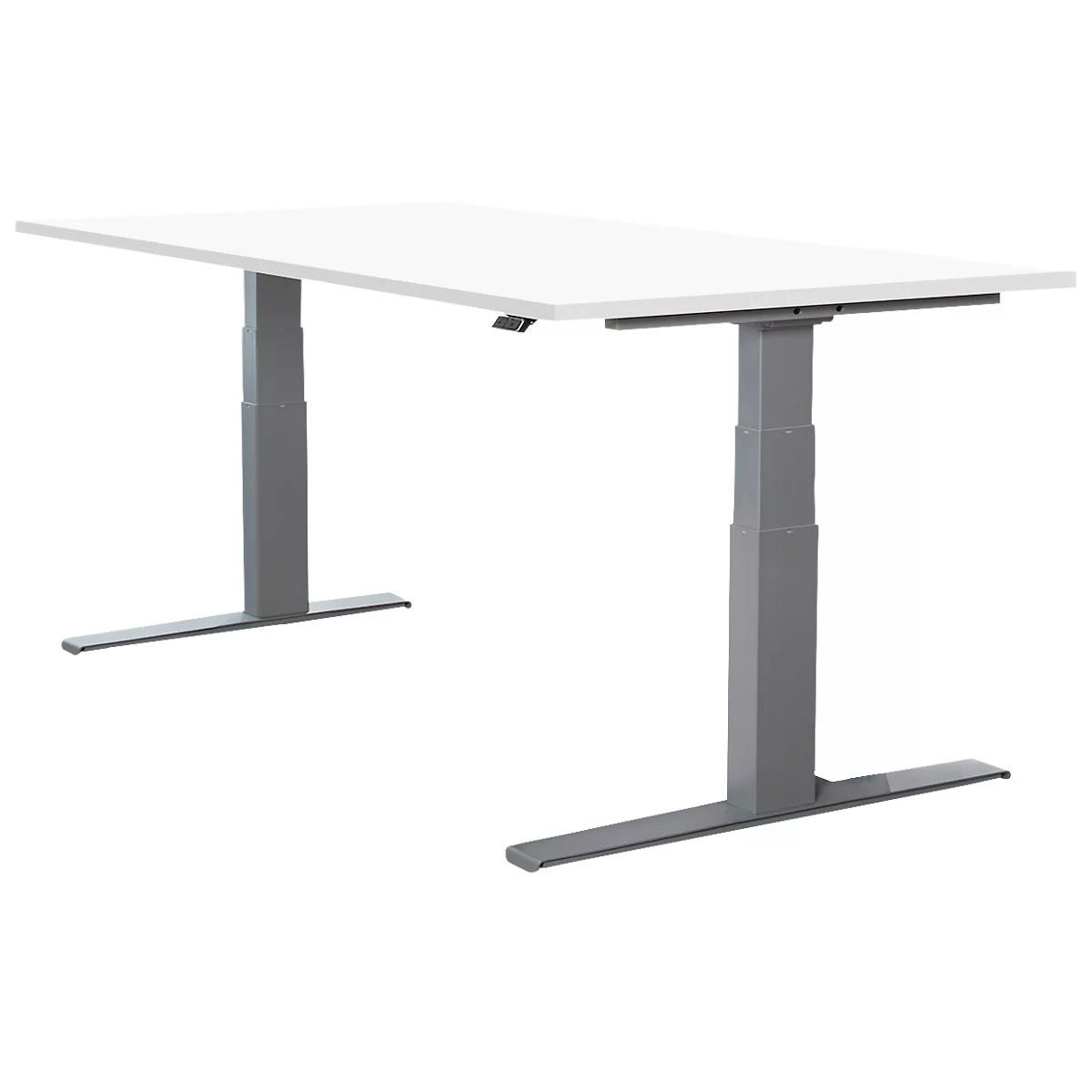 Schäfer Shop Select Schreibtisch LOGIN, elektrisch höhenverstellbar, Rechteck, T-Fuß, B 1600 x T 800 x H 645-1290 mm, weiß/weißaluminium 
