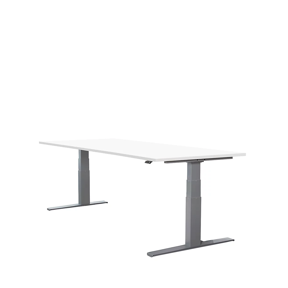 Schäfer Shop Select Schreibtisch LOGIN, elektrisch höhenverstellbar, Rechteck, T-Fuß, B 1800 x T 800 x H 645-1290 mm, weiß/weißaluminium 