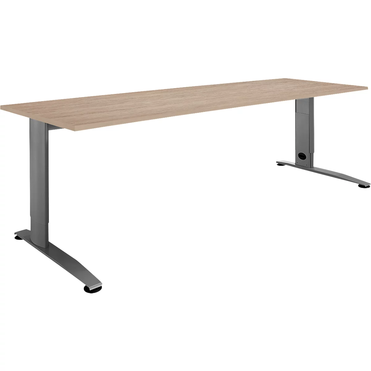 Schäfer Shop Select Schreibtisch LOGIN, manuell höheneinstellbar, C-Fuß, B 1600 x T 800 x H 660-820 mm, Eiche/basaltgrau