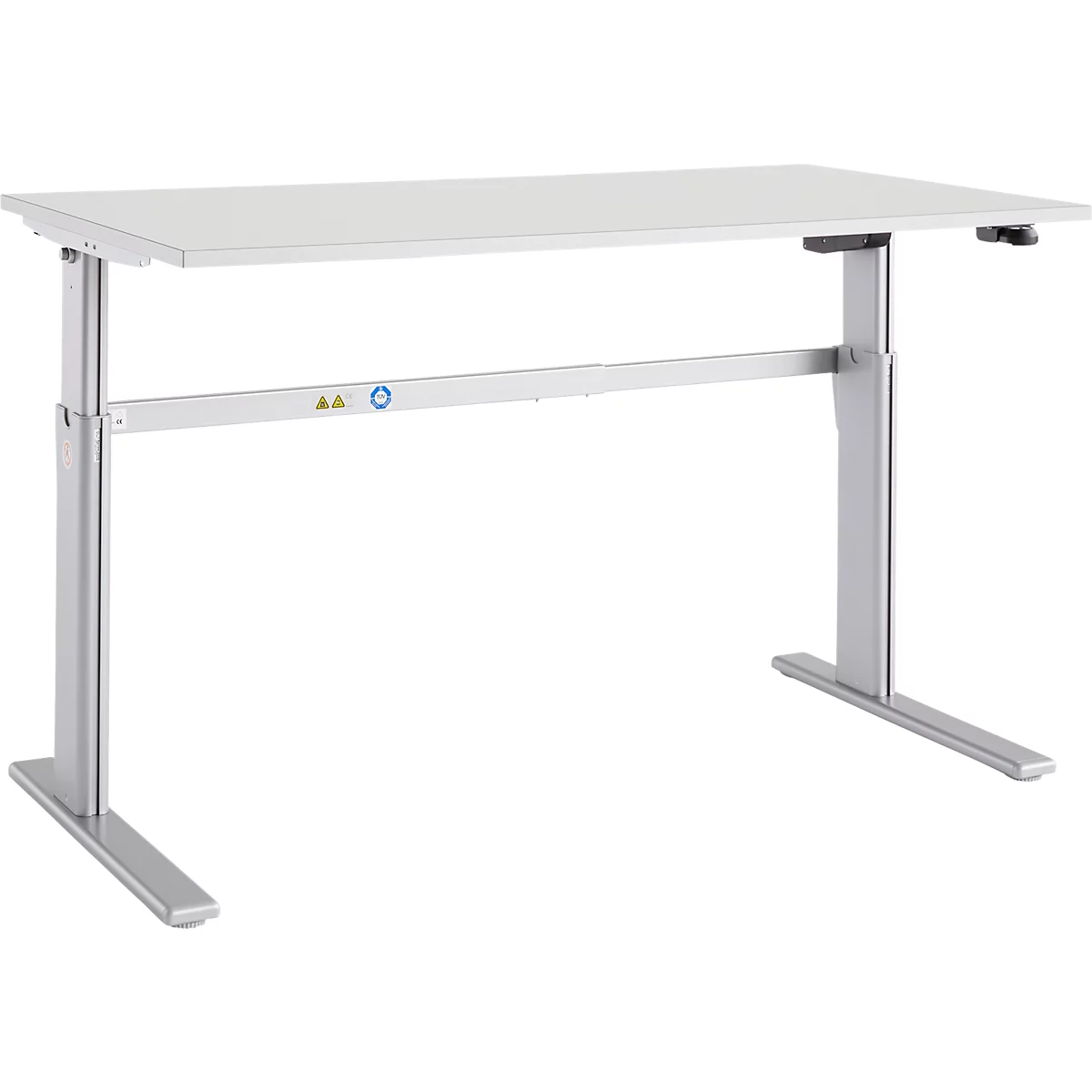 Schäfer Shop Select Schreibtisch Moxxo IQ, elektrisch höhenverstellbar, Rechteck, C-Fuß, B 1800 x T 800 x H 725-1185 mm, lichtgrau/weißaluminium