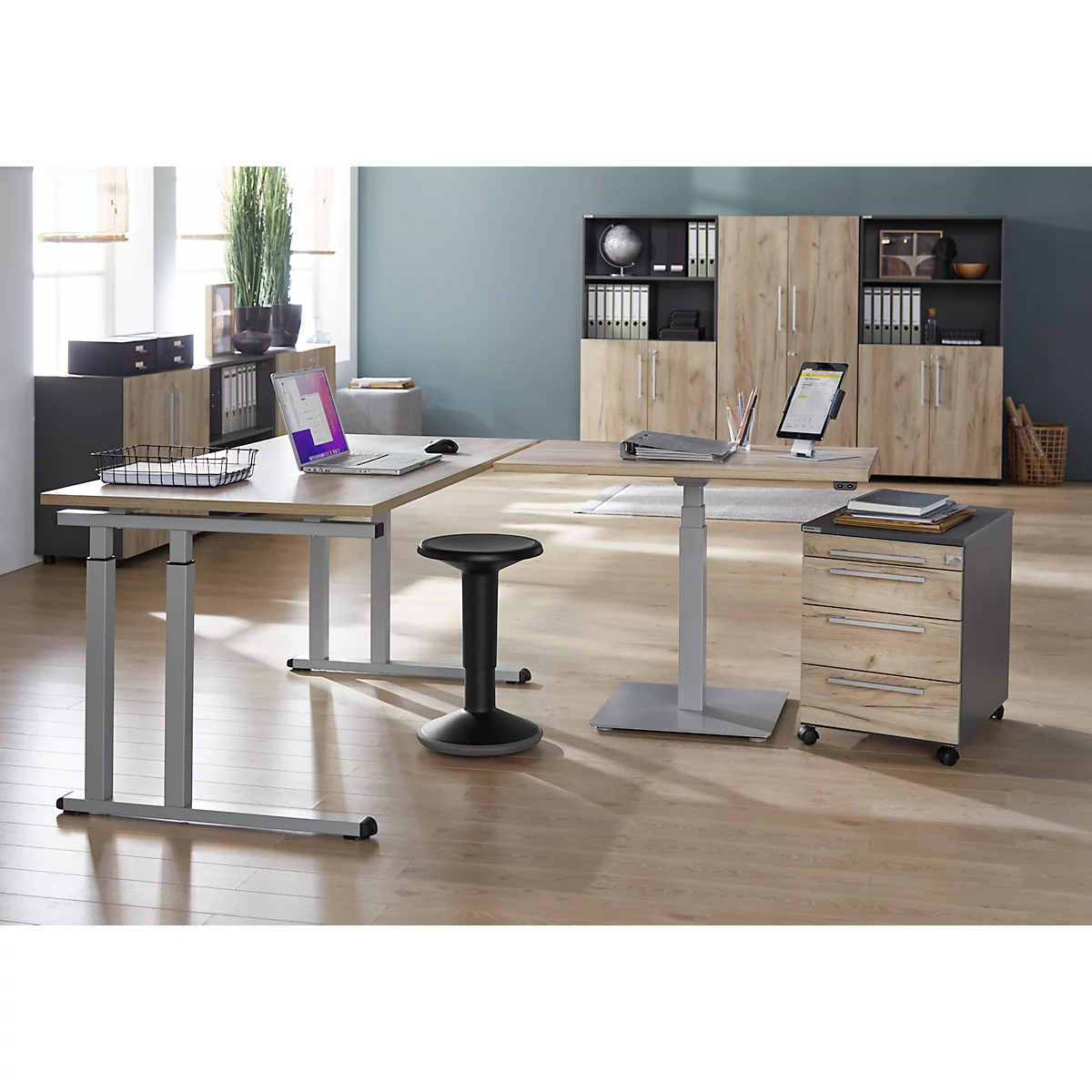 Schäfer Shop Select Schreibtisch SET UP, C-Fußgestell, 1600x800, eiche/weißalu 