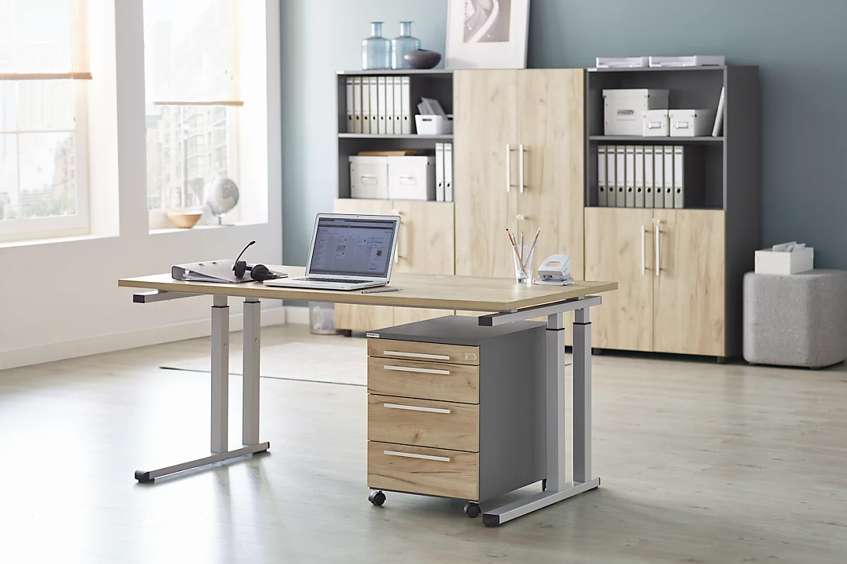 Schäfer Shop Select Schreibtisch SET UP, C-Fußgestell, 1600x800, Wildeiche/weißalu