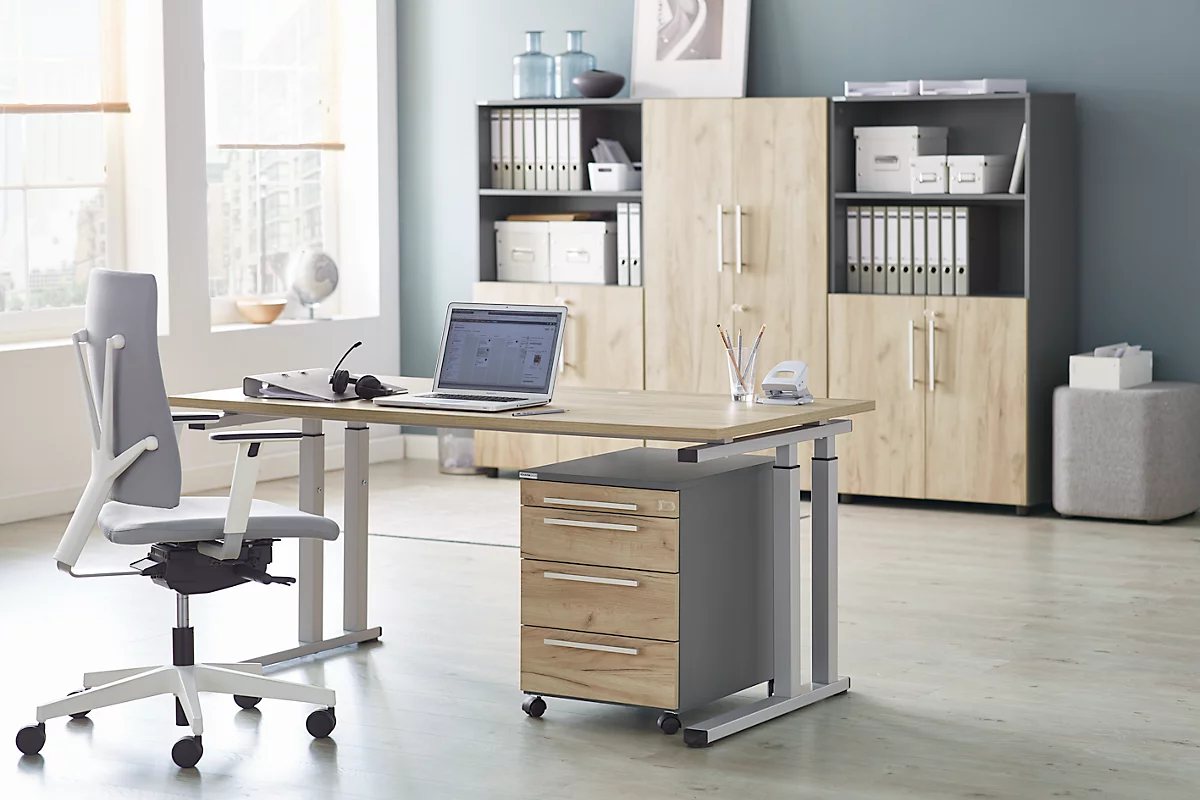 Schäfer Shop Select Schreibtisch SET UP, C-Fußgestell, 1600x800, Wildeiche/weißalu