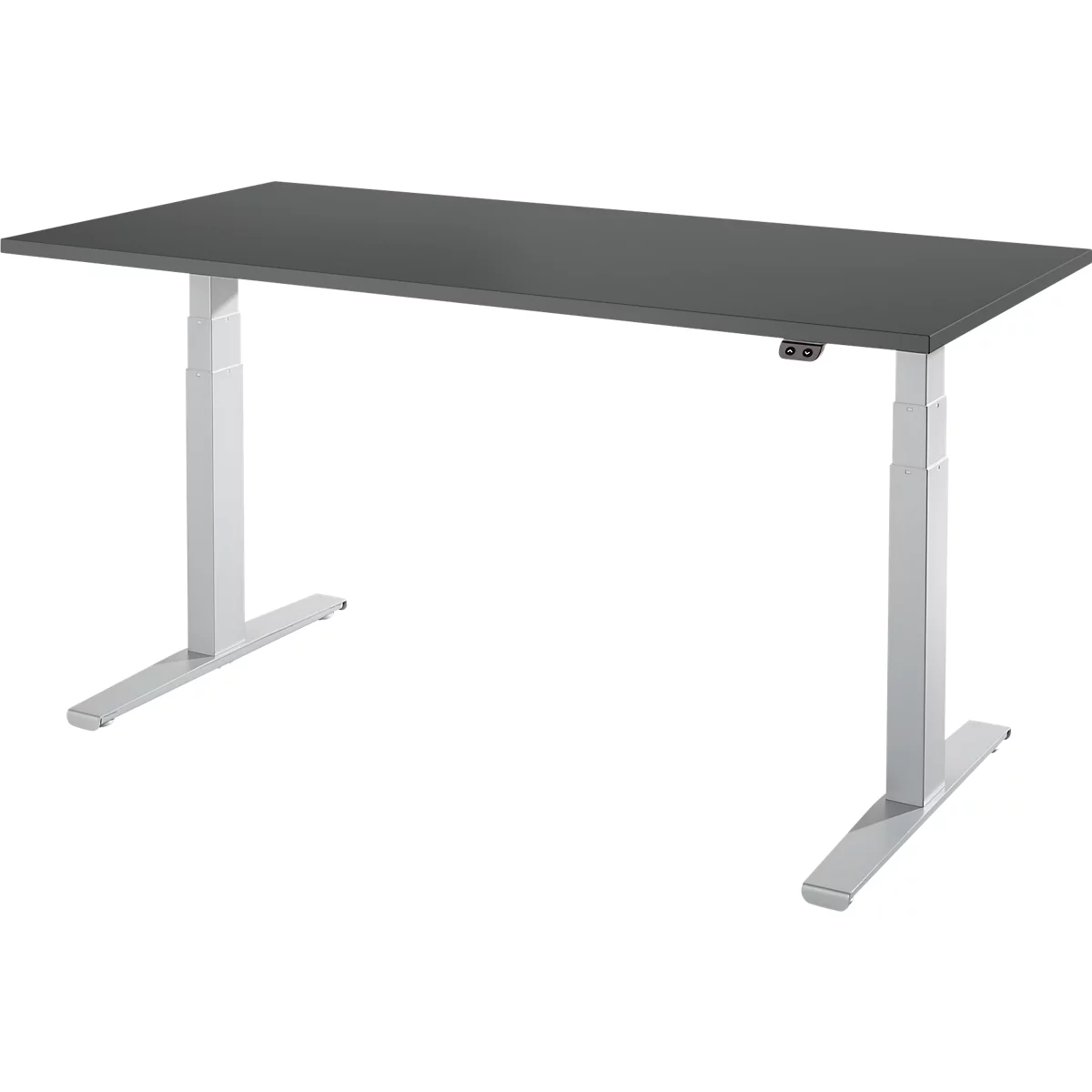 Schäfer Shop Select Schreibtisch SET UP, elektrisch höhenverstellbar, Rechteck, T-Fuß, B 1600 x T 800 x H 645-1290 mm, graphit/weißaluminium 