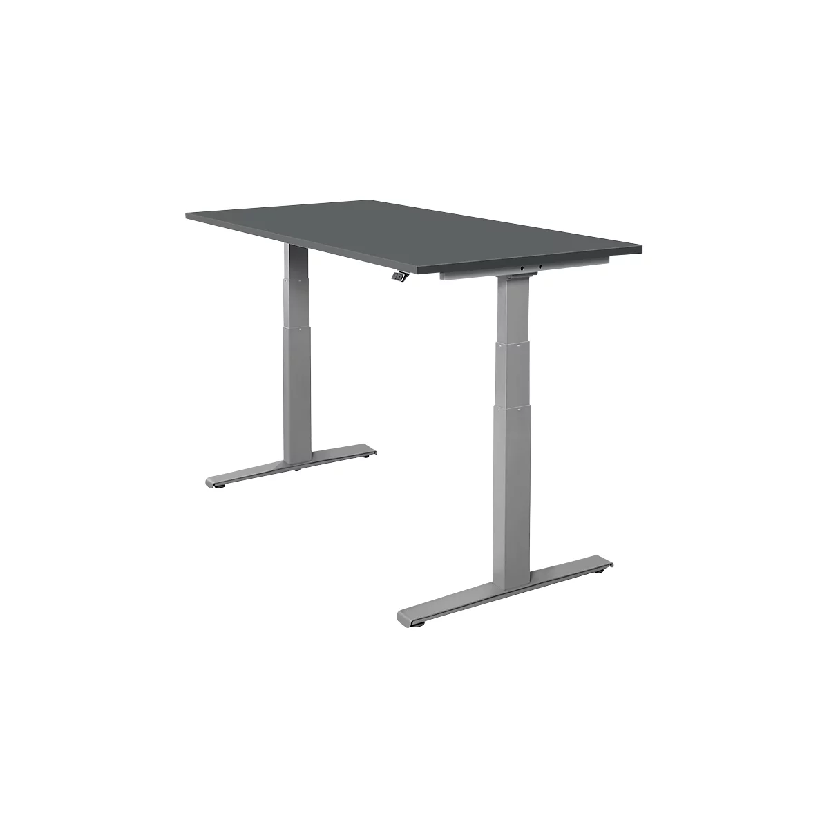 Schäfer Shop Select Schreibtisch SET UP, elektrisch höhenverstellbar, Rechteck, T-Fuß, B 1600 x T 800 x H 645-1290 mm, graphit/weißaluminium 