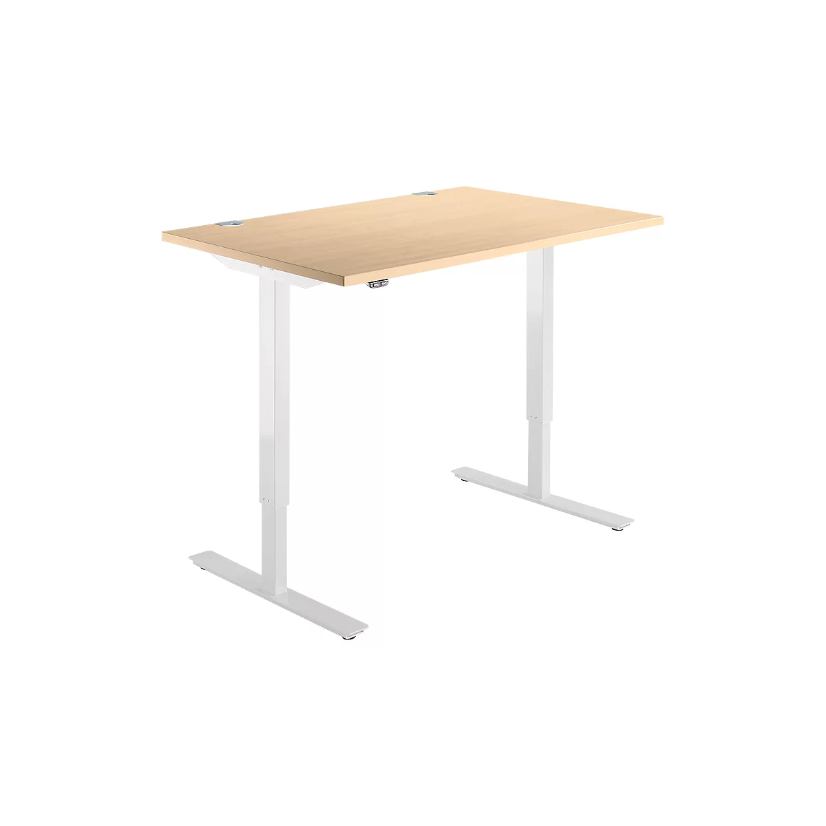 Schäfer Shop Select Schreibtisch Start Off, elektrisch höhenverstellbar, Rechteck, T-Fuß, B 1200 x T 800 x H 755-1255 mm, Ahorn/weiß 