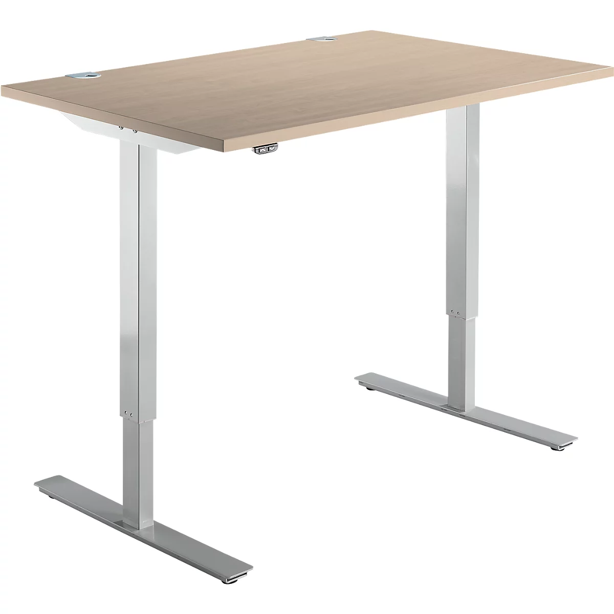 Schäfer Shop Select Schreibtisch Start Off, elektrisch höhenverstellbar, Rechteck, T-Fuß, B 1200 x T 800 x H 755-1255 mm, Eiche/weißaluminium