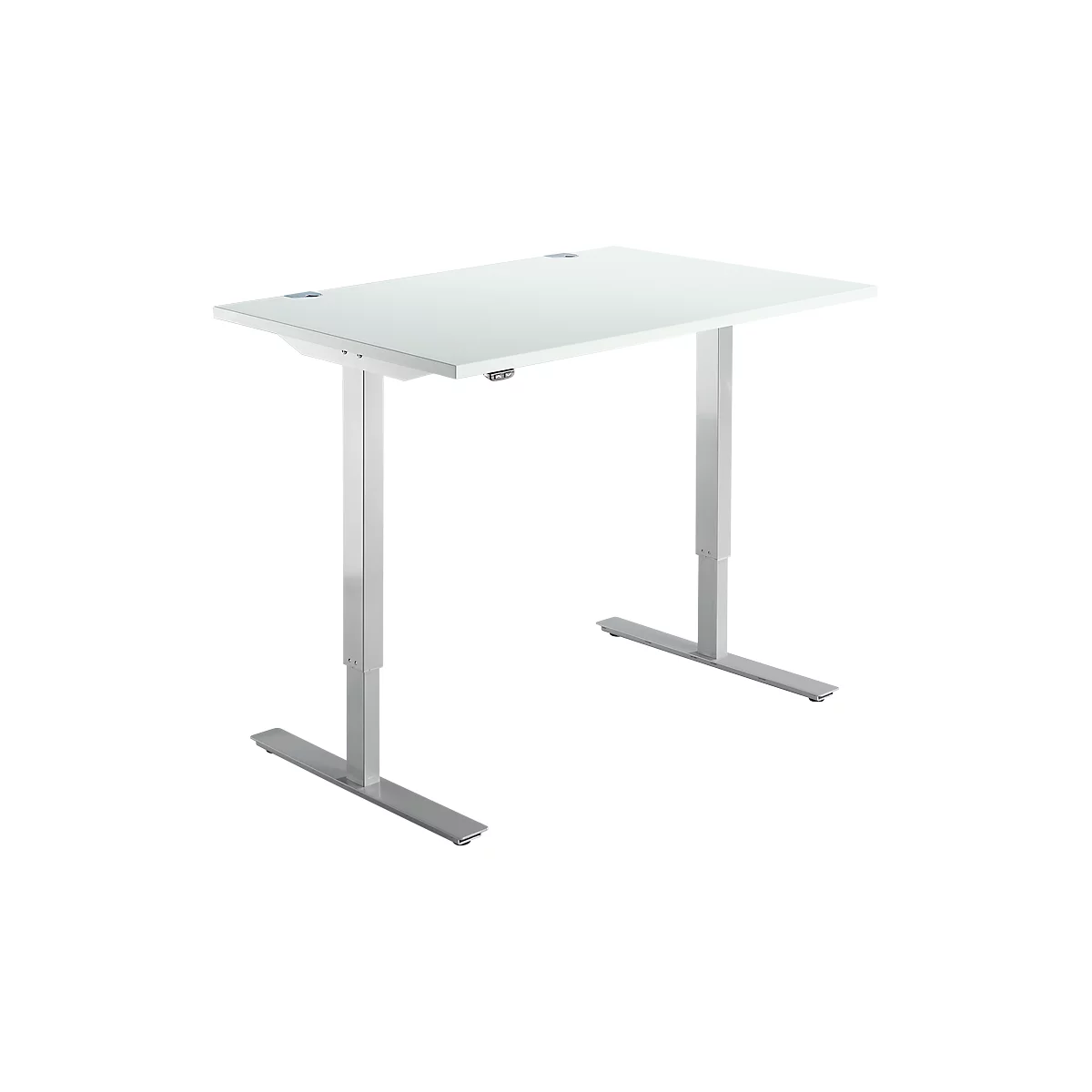 Schäfer Shop Select Schreibtisch Start Off, elektrisch höhenverstellbar, Rechteck, T-Fuß, B 1200 x T 800 x H 755-1255 mm, lichtgrau/weißaluminium 