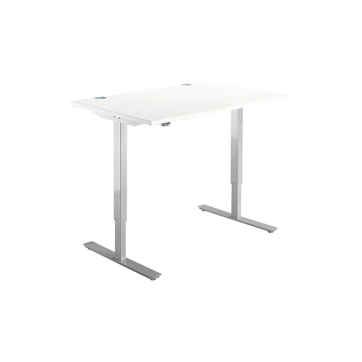 Schäfer Shop Select Schreibtisch Start Off, elektrisch höhenverstellbar, Rechteck, T-Fuß, B 1200 x T 800 x H 755-1255 mm, weiß/weißaluminium 