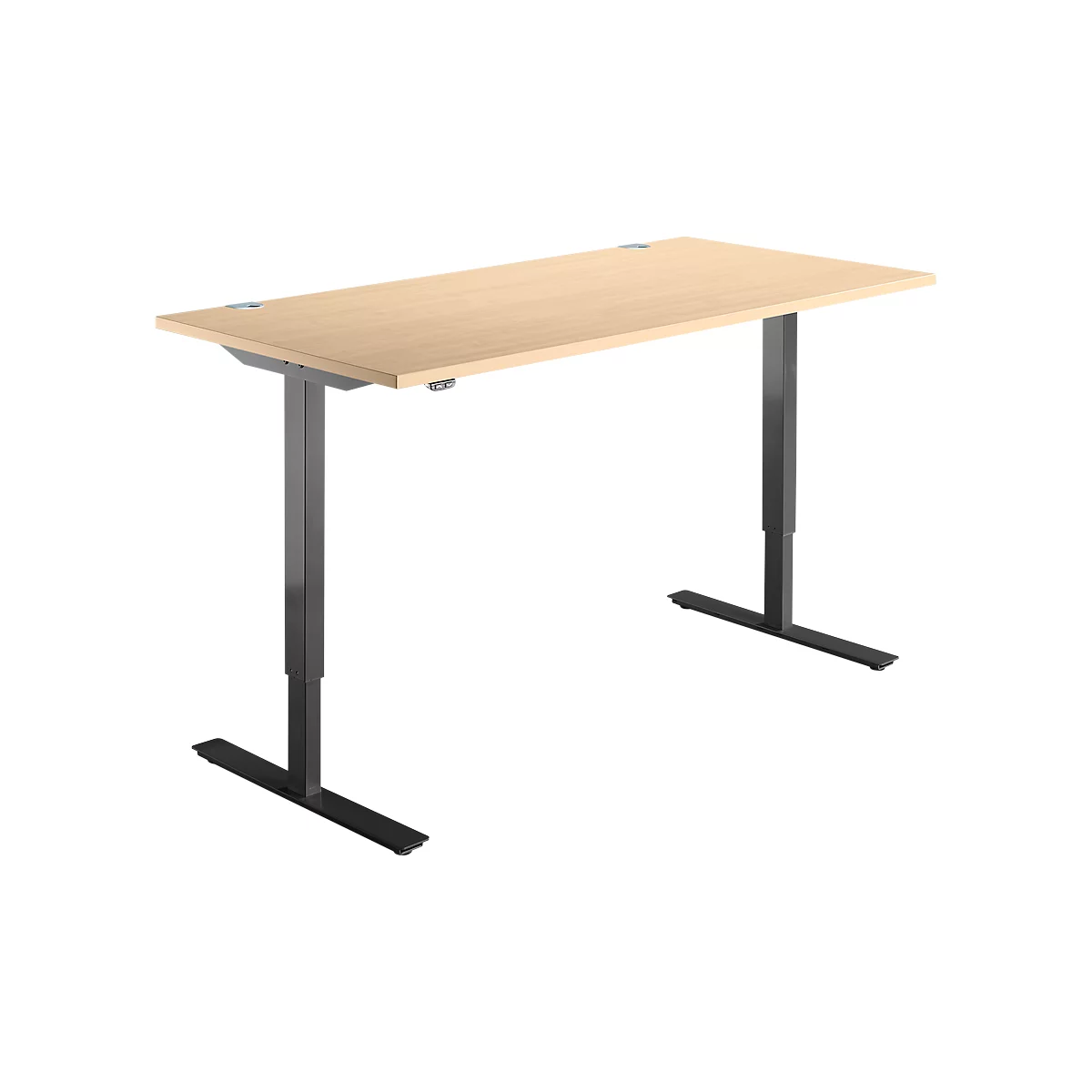 Schäfer Shop Select Schreibtisch Start Off, elektrisch höhenverstellbar, Rechteck, T-Fuß, B 1600 x T 800 x H 755-1255 mm, Ahorn/schwarz 