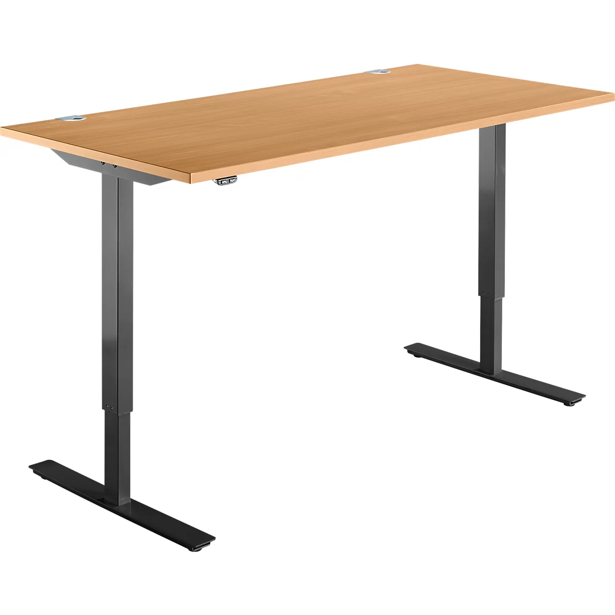 Schäfer Shop Select Schreibtisch Start Off, elektrisch höhenverstellbar, Rechteck, T-Fuß, B 1600 x T 800 x H 755-1255 mm, Buche/schwarz 
