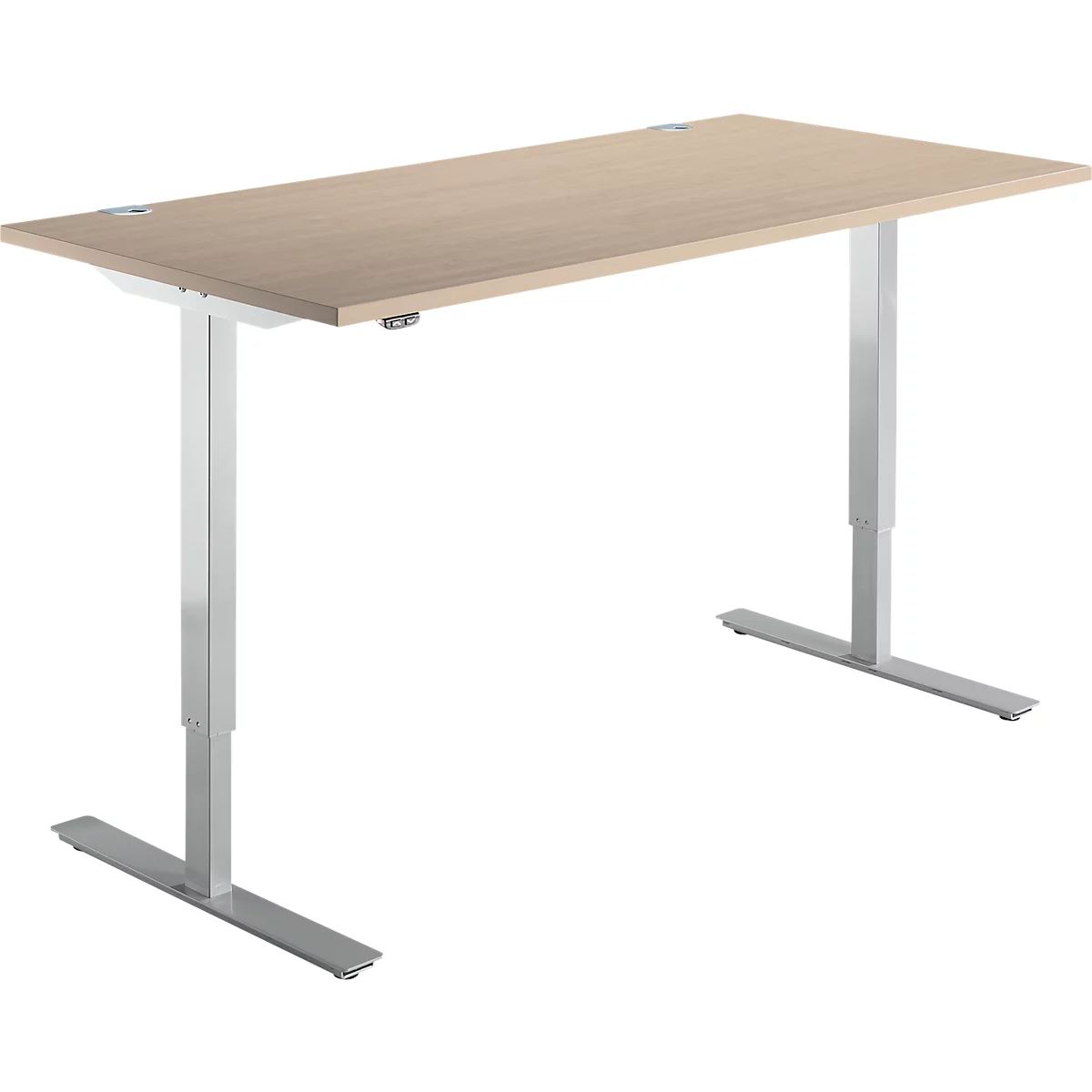 Schäfer Shop Select Schreibtisch Start Off, elektrisch höhenverstellbar, Rechteck, T-Fuß, B 1600 x T 800 x H 755-1255 mm, Eiche/weißaluminium