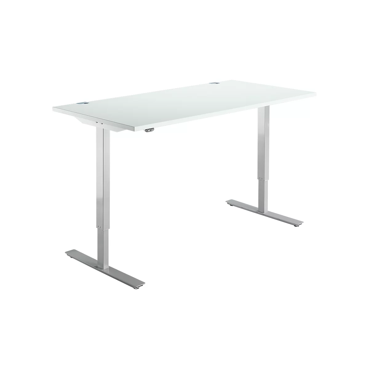 Schäfer Shop Select Schreibtisch Start Off, elektrisch höhenverstellbar, Rechteck, T-Fuß, B 1600 x T 800 x H 755-1255 mm, lichtgrau/weißaluminium 