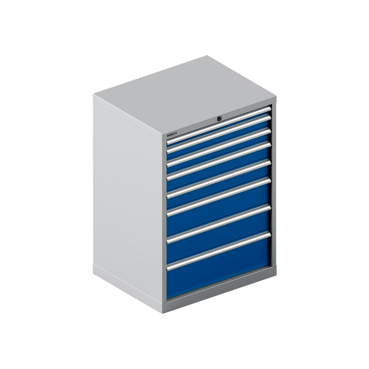Schäfer Shop Select Schubladenschrank 36-27, 8 Schübe, bis 200 kg, B 717 x T 572 x H 1000 mm, weißalu/enzianblau