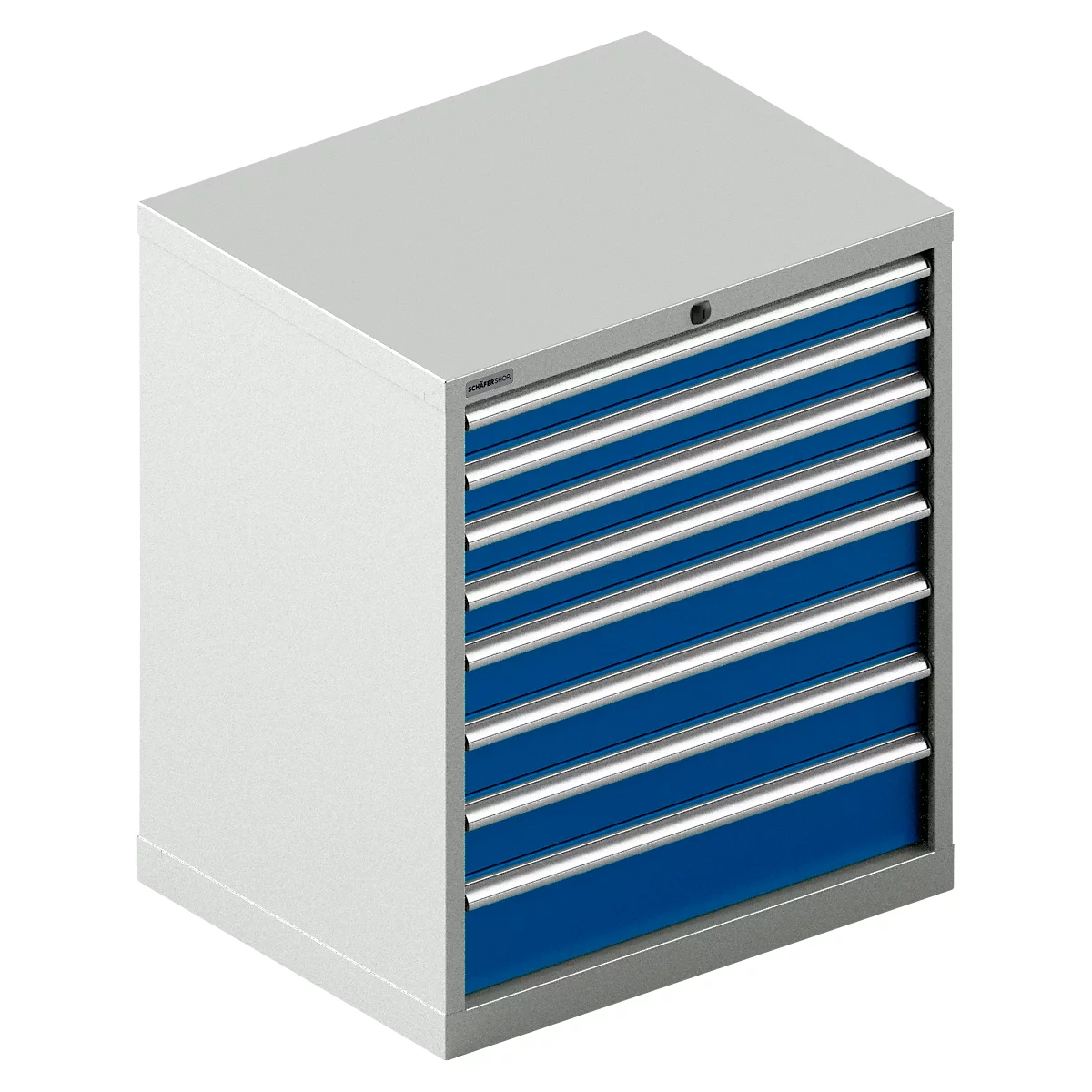 Schäfer Shop Select Schubladenschrank 36-27, 8 Schübe, bis 75 kg, B 717 x T 572 x H 850 mm, lichtgrau/enzianblau
