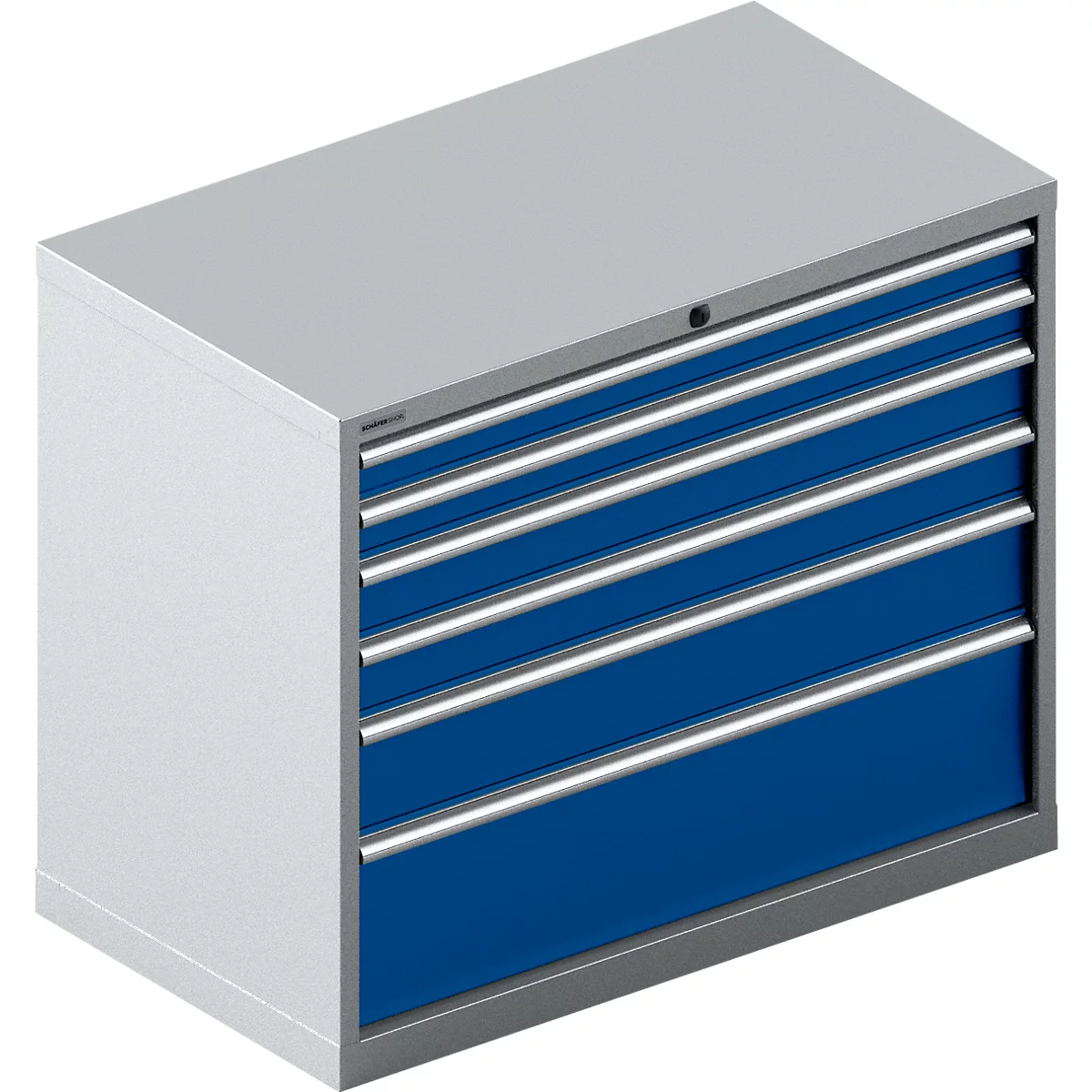 Schäfer Shop Select Schubladenschrank 54-27, 6 Schübe, bis 200 kg, B 1023 x T 572 x H 850 mm, weißalu/enzianblau